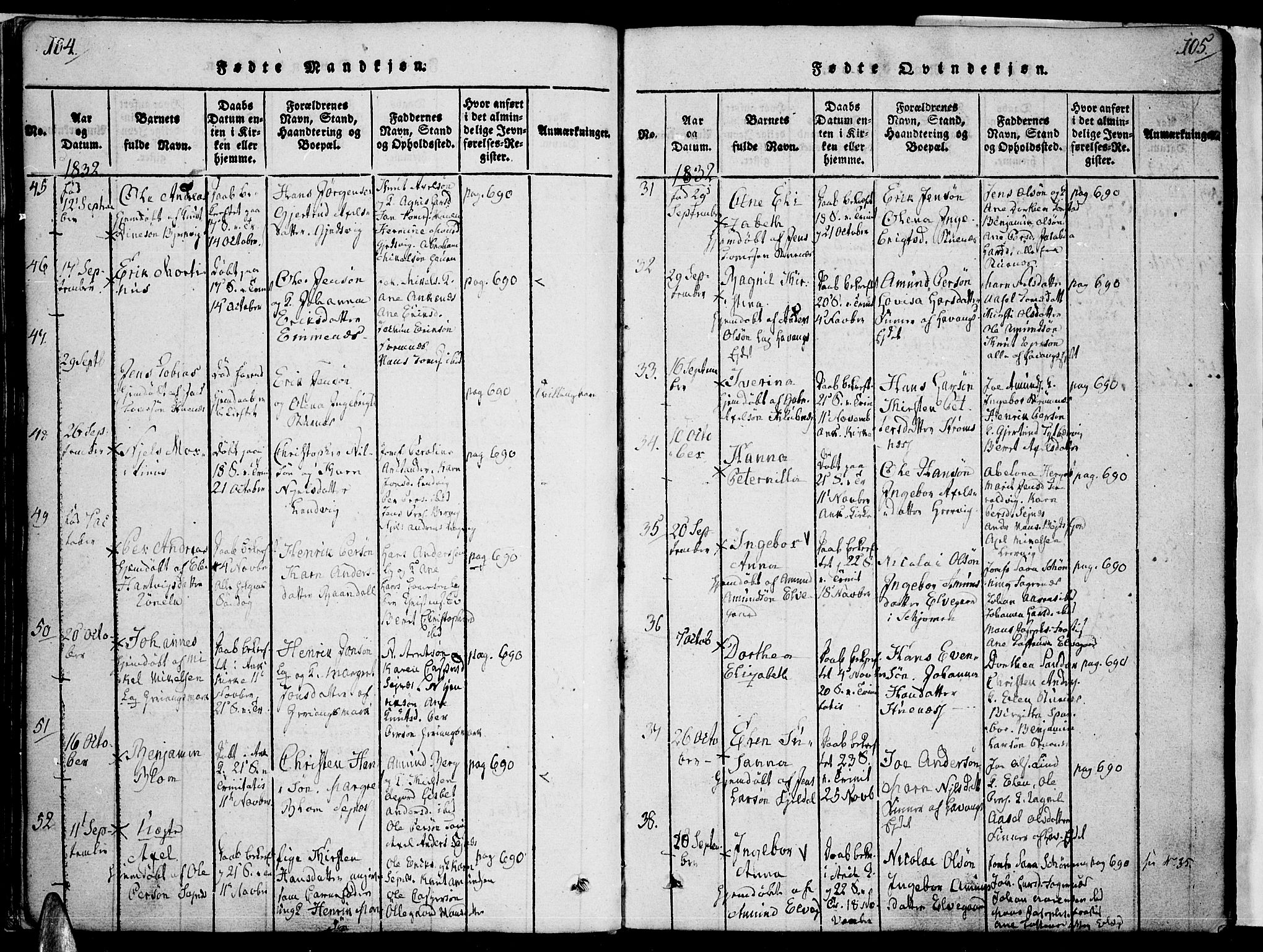 Ministerialprotokoller, klokkerbøker og fødselsregistre - Nordland, AV/SAT-A-1459/863/L0894: Parish register (official) no. 863A06, 1821-1851, p. 104-105