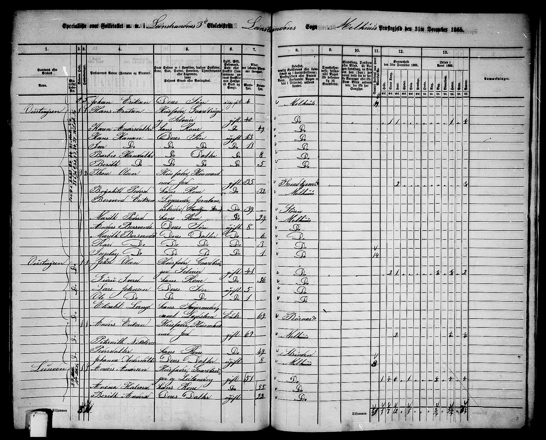 RA, 1865 census for Melhus, 1865, p. 234