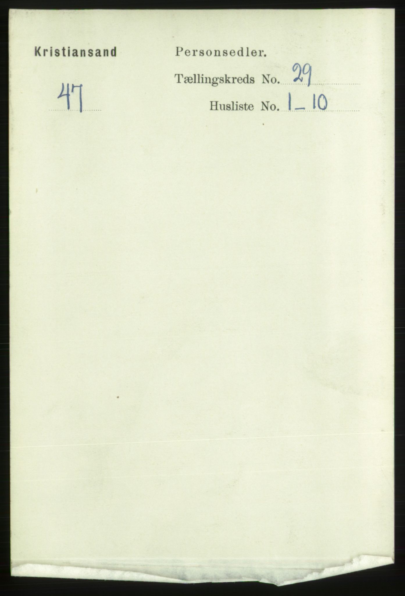 RA, 1891 census for 1001 Kristiansand, 1891, p. 9601