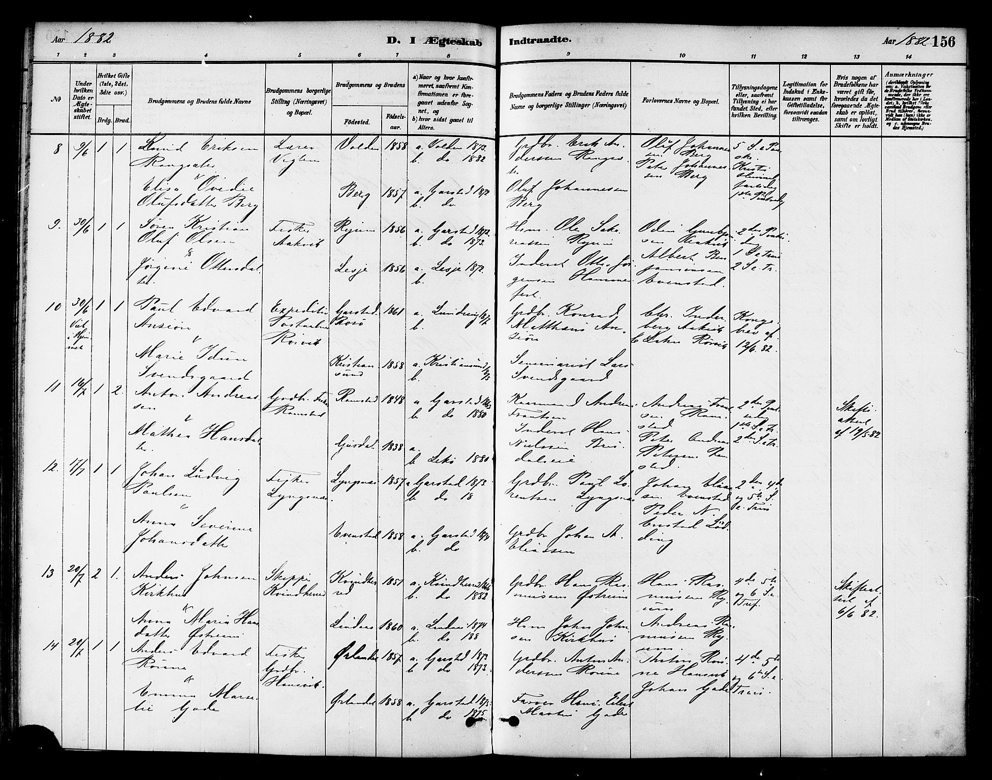 Ministerialprotokoller, klokkerbøker og fødselsregistre - Nord-Trøndelag, SAT/A-1458/786/L0686: Parish register (official) no. 786A02, 1880-1887, p. 156