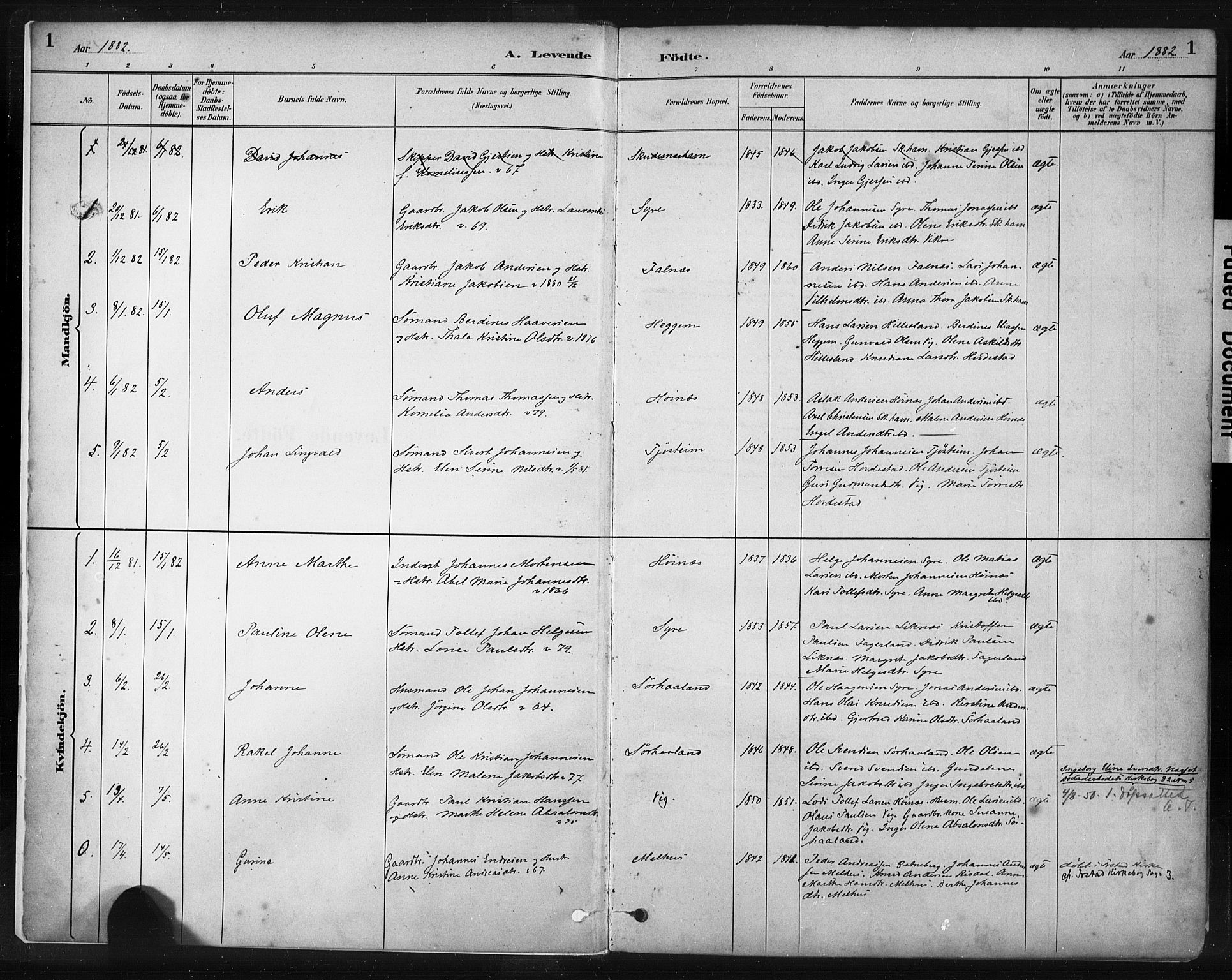Skudenes sokneprestkontor, SAST/A -101849/H/Ha/Haa/L0009: Parish register (official) no. A 6, 1882-1912, p. 1