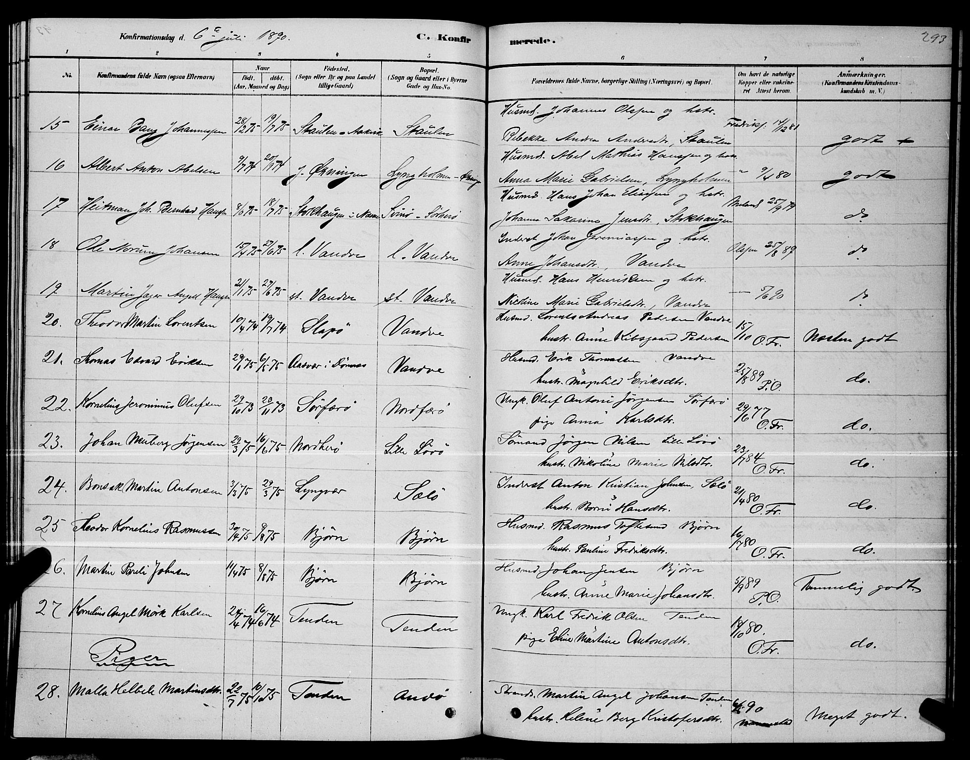 Ministerialprotokoller, klokkerbøker og fødselsregistre - Nordland, AV/SAT-A-1459/834/L0513: Parish register (copy) no. 834C04, 1877-1892, p. 293