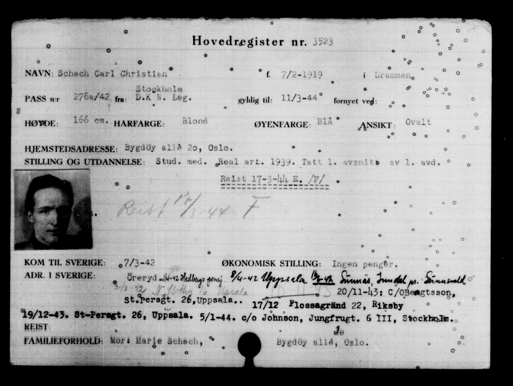 Utenriksstasjonene, Legasjonen i Stockholm, Flyktningkontoret, AV/RA-S-6753/V/Va/L0004: Kjesäterkartoteket, flyktninger med registreringsnr. 3496-6610, 1940-1945, p. 35