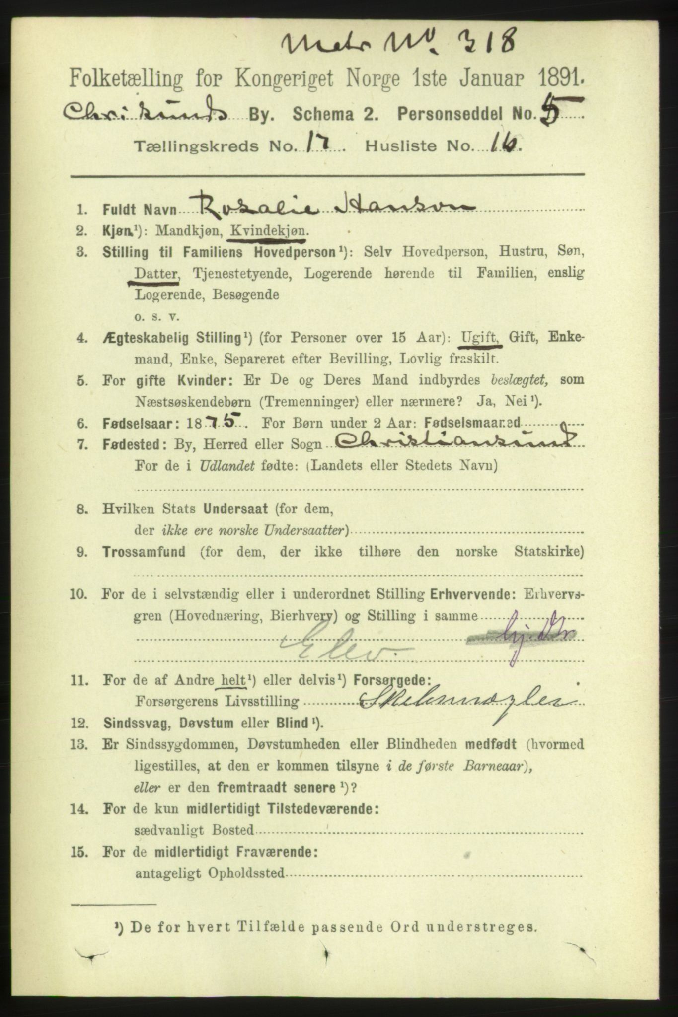 RA, 1891 census for 1503 Kristiansund, 1891, p. 11771
