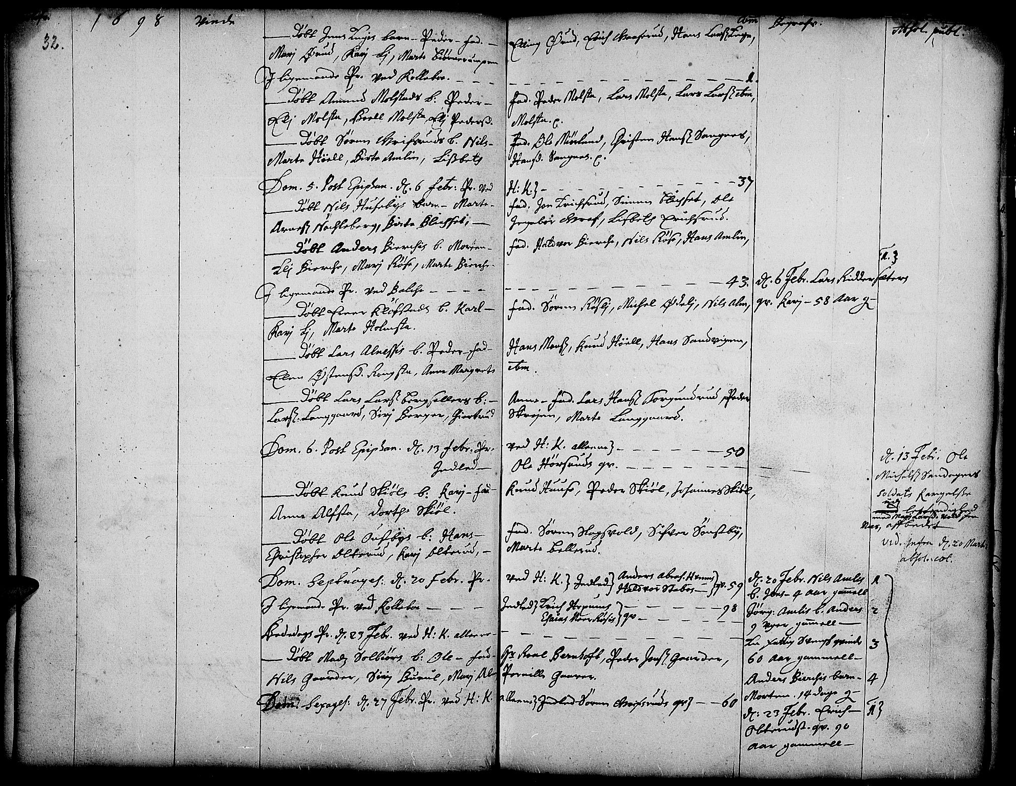 Toten prestekontor, SAH/PREST-102/H/Ha/Haa/L0001: Parish register (official) no. 1, 1695-1713, p. 32