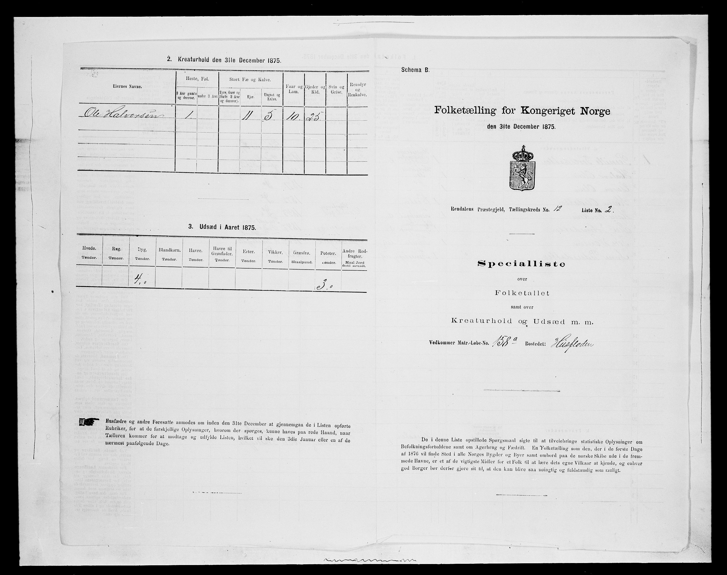 SAH, 1875 census for 0432P Rendalen, 1875, p. 1034