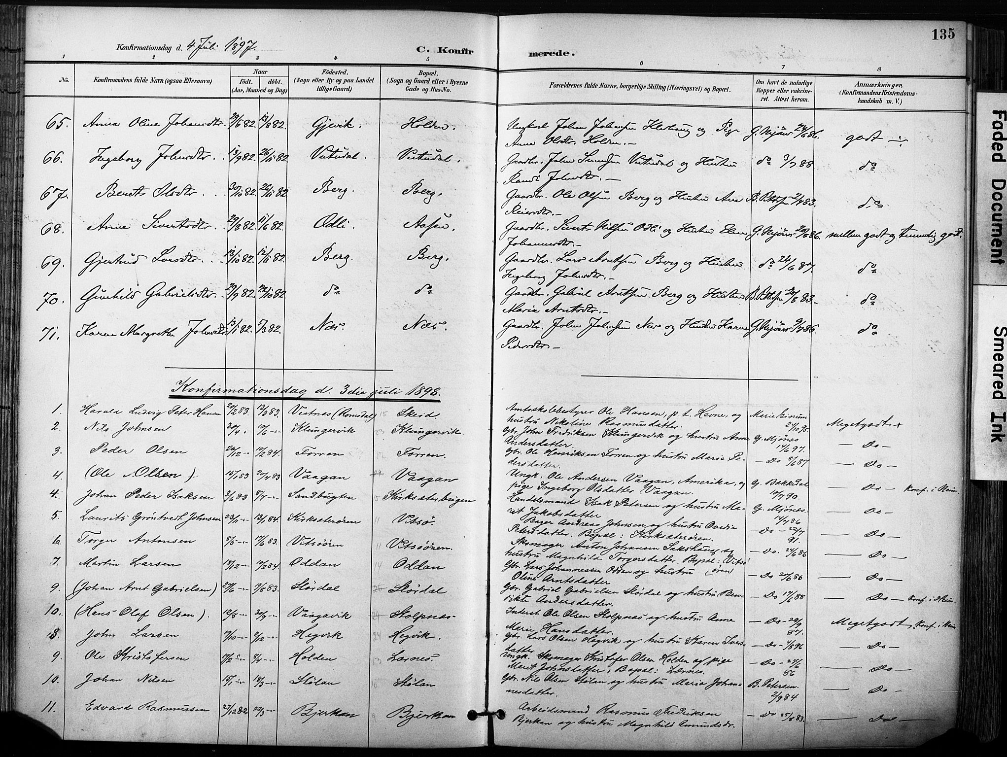 Ministerialprotokoller, klokkerbøker og fødselsregistre - Sør-Trøndelag, SAT/A-1456/630/L0497: Parish register (official) no. 630A10, 1896-1910, p. 135