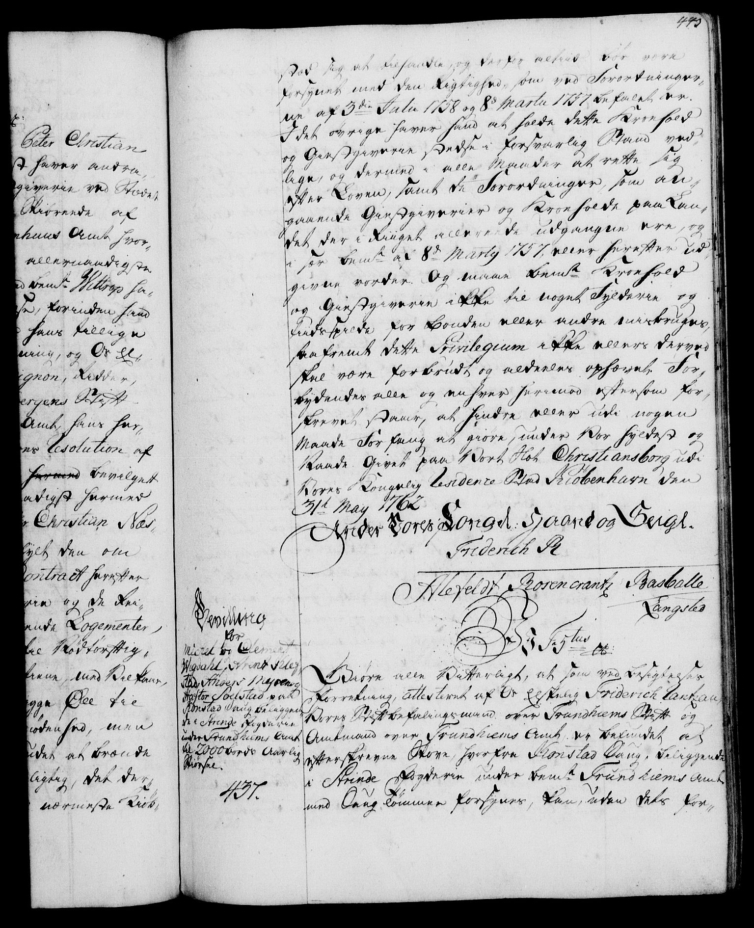 Rentekammeret, Kammerkanselliet, RA/EA-3111/G/Gg/Gga/L0007: Norsk ekspedisjonsprotokoll med register (merket RK 53.7), 1759-1768, p. 443
