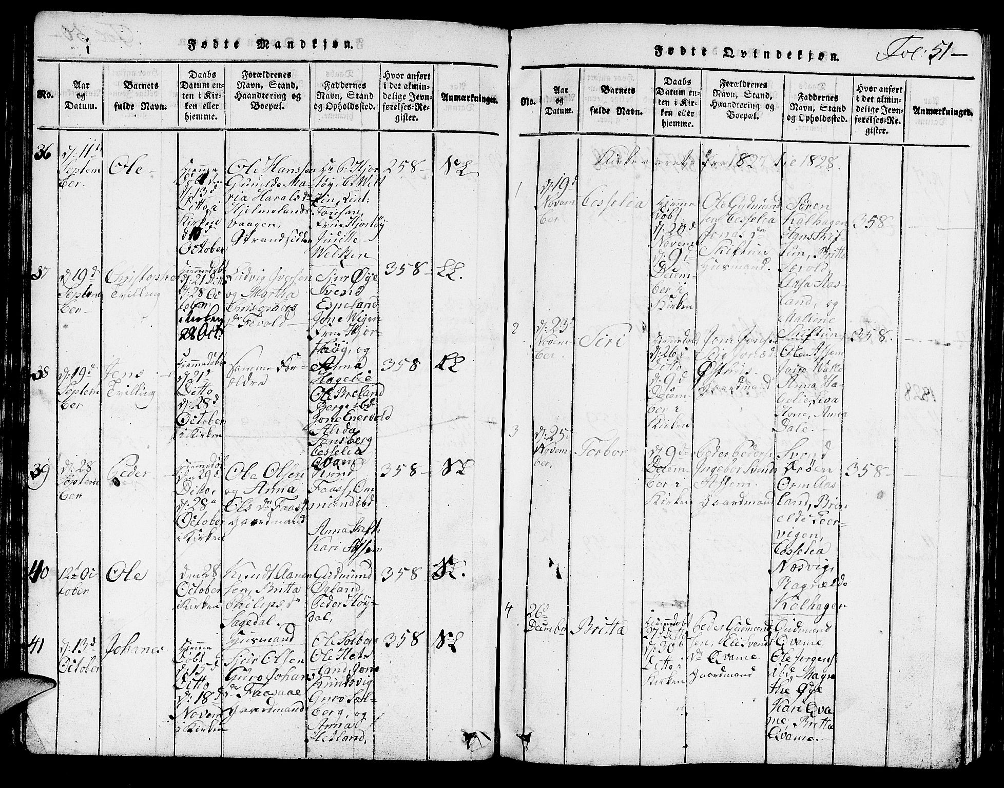 Hjelmeland sokneprestkontor, AV/SAST-A-101843/01/V/L0001: Parish register (copy) no. B 1, 1816-1841, p. 51