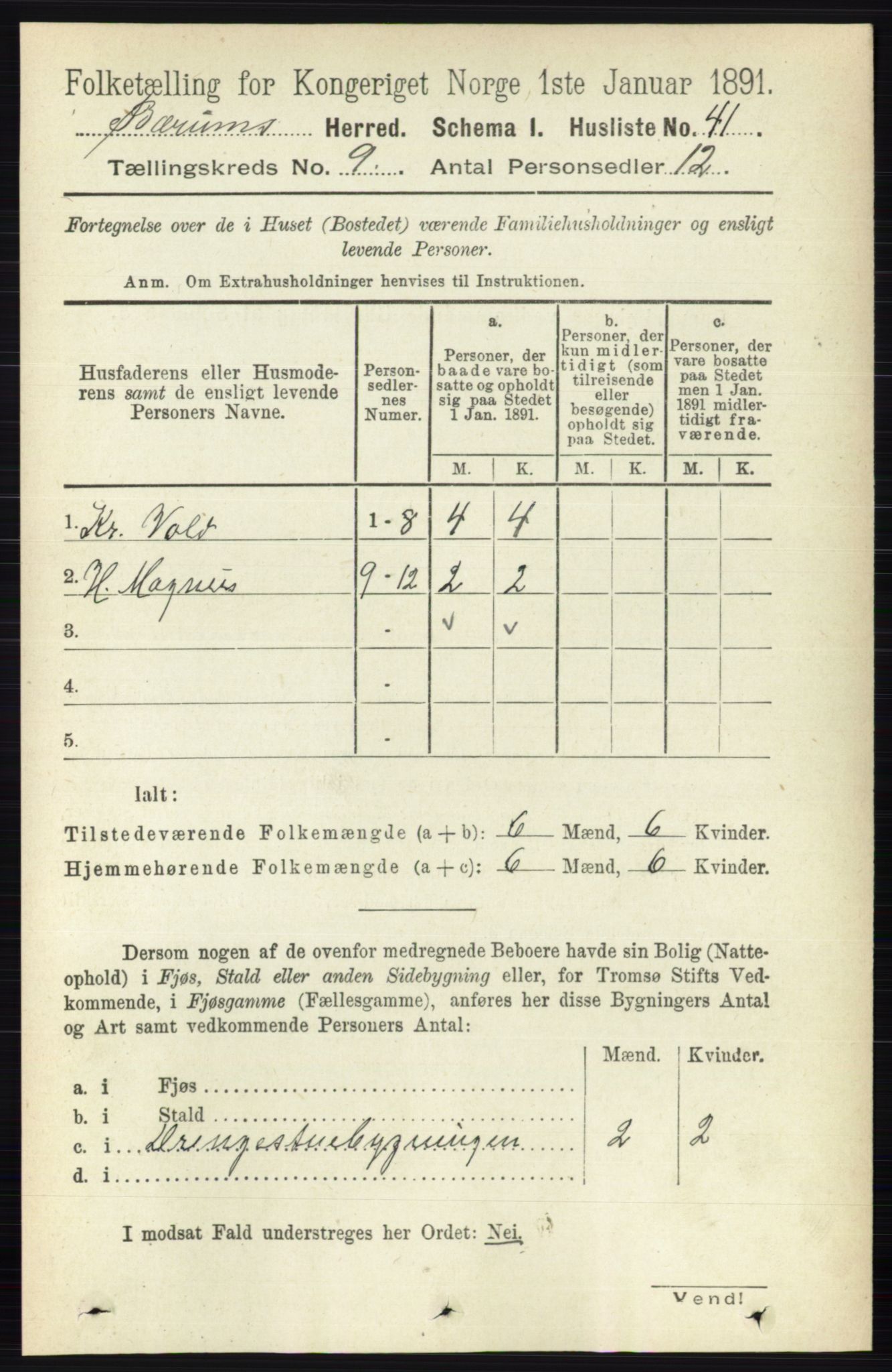 RA, 1891 census for 0219 Bærum, 1891, p. 5020