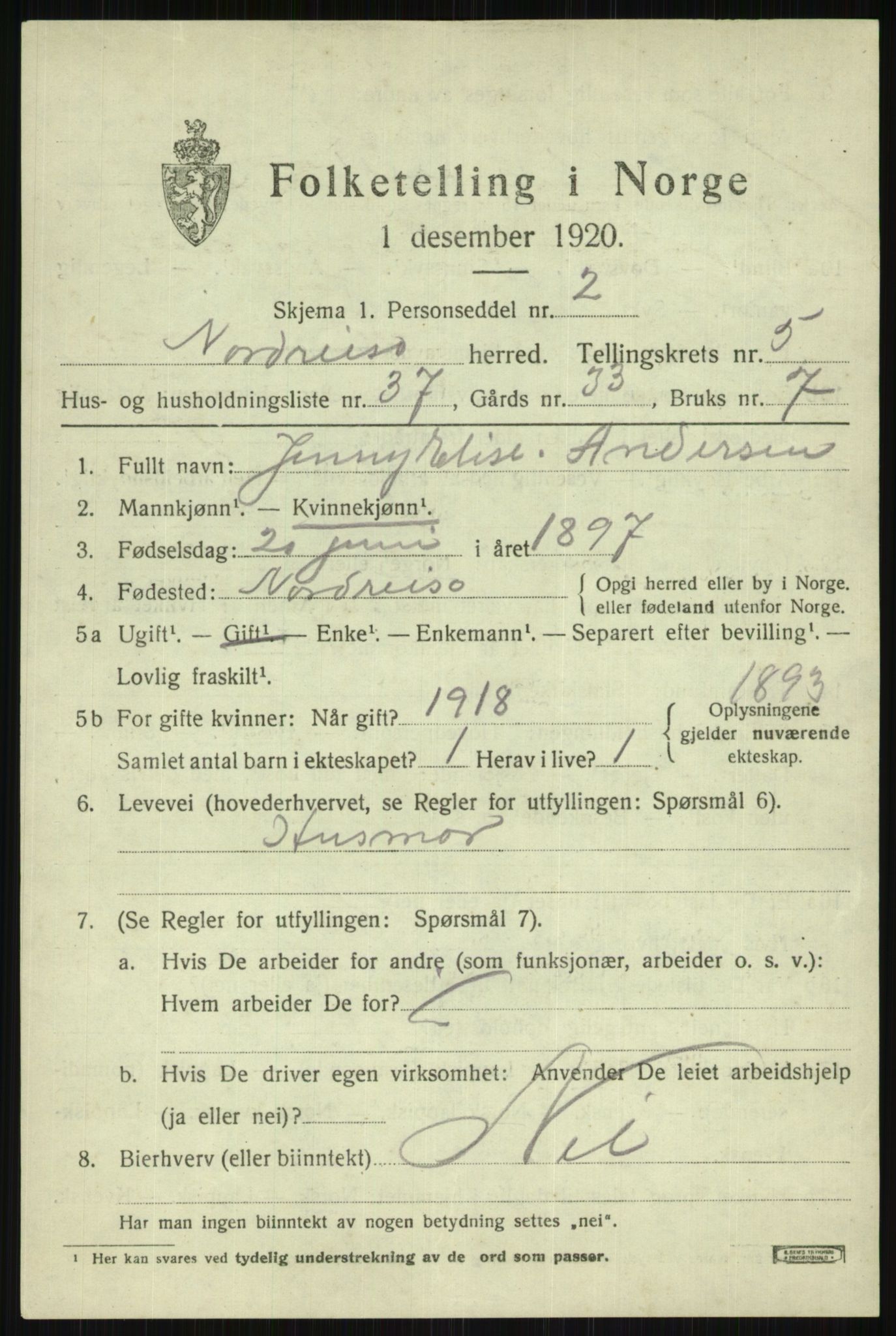 SATØ, 1920 census for Nordreisa, 1920, p. 2673