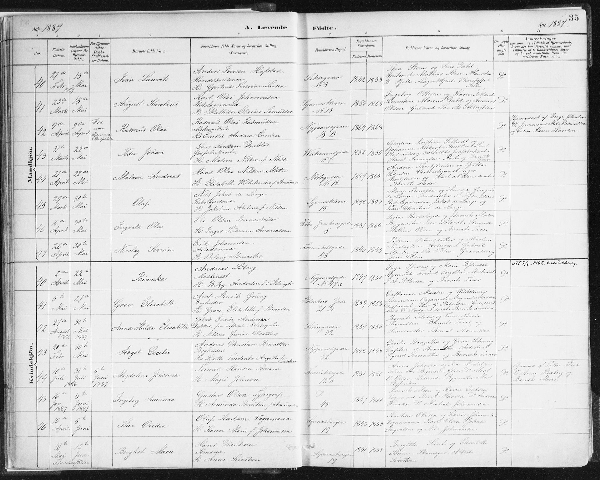 Johanneskirken sokneprestembete, SAB/A-76001/H/Haa/L0001: Parish register (official) no. A 1, 1885-1900, p. 35