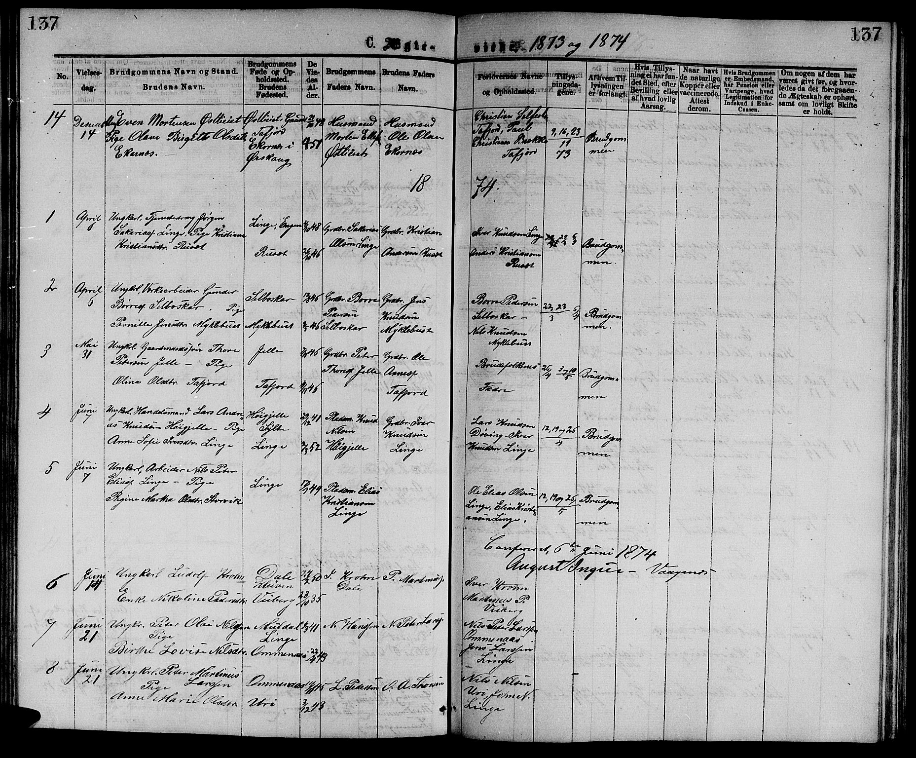 Ministerialprotokoller, klokkerbøker og fødselsregistre - Møre og Romsdal, SAT/A-1454/519/L0262: Parish register (copy) no. 519C03, 1866-1884, p. 137