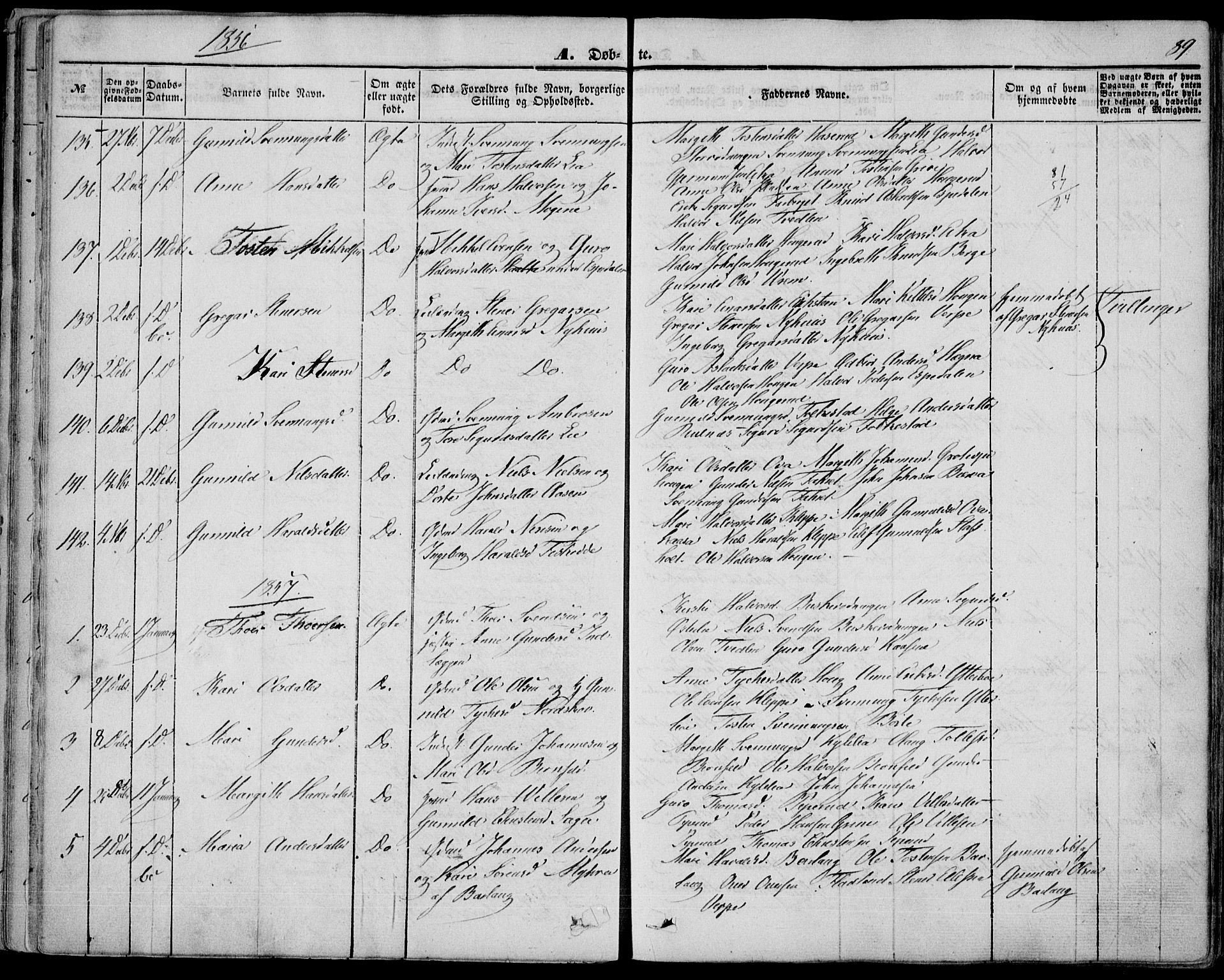 Bø kirkebøker, SAKO/A-257/F/Fa/L0008: Parish register (official) no. 8, 1849-1861, p. 89