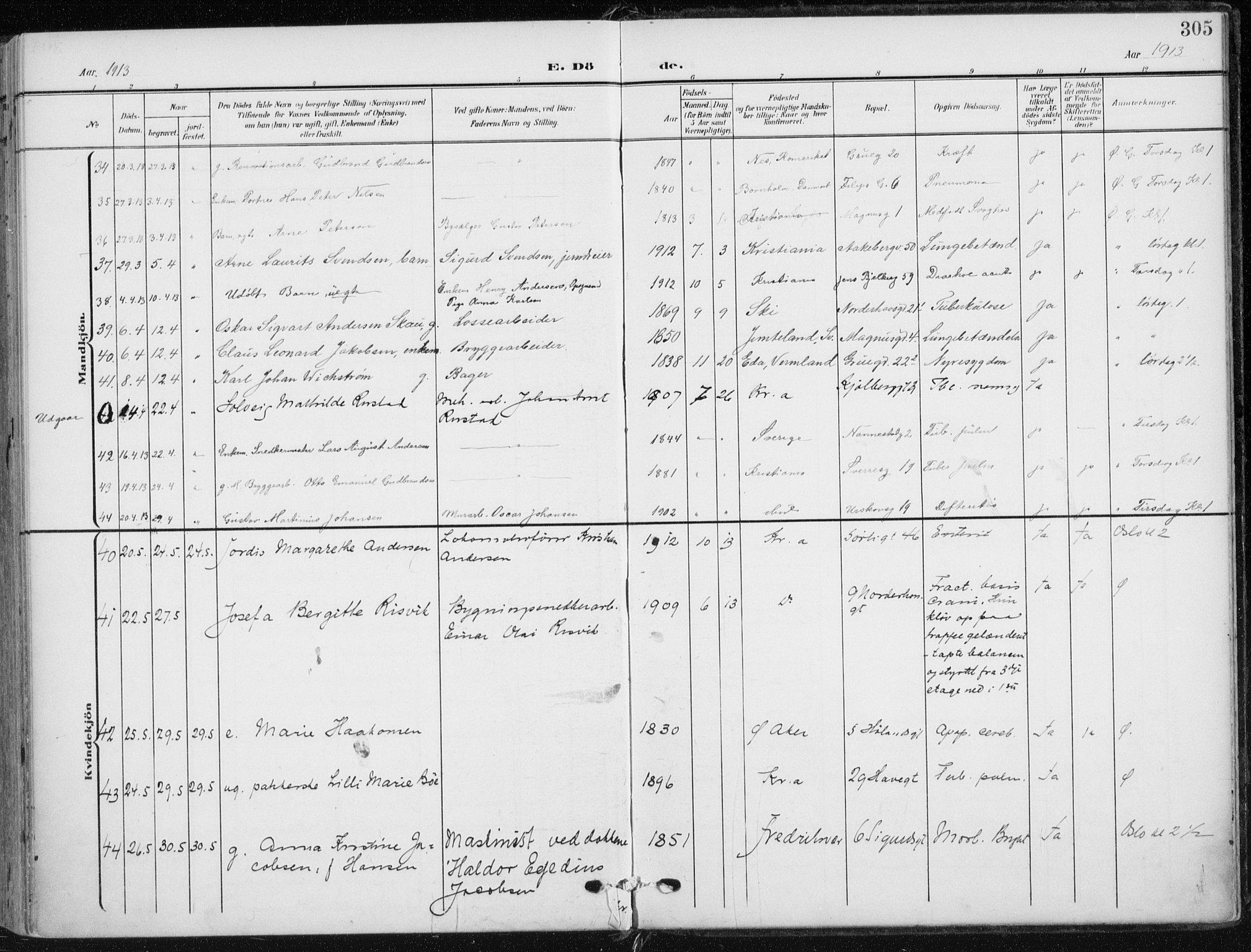 Kampen prestekontor Kirkebøker, AV/SAO-A-10853/F/Fa/L0011: Parish register (official) no. I 11, 1907-1917, p. 305