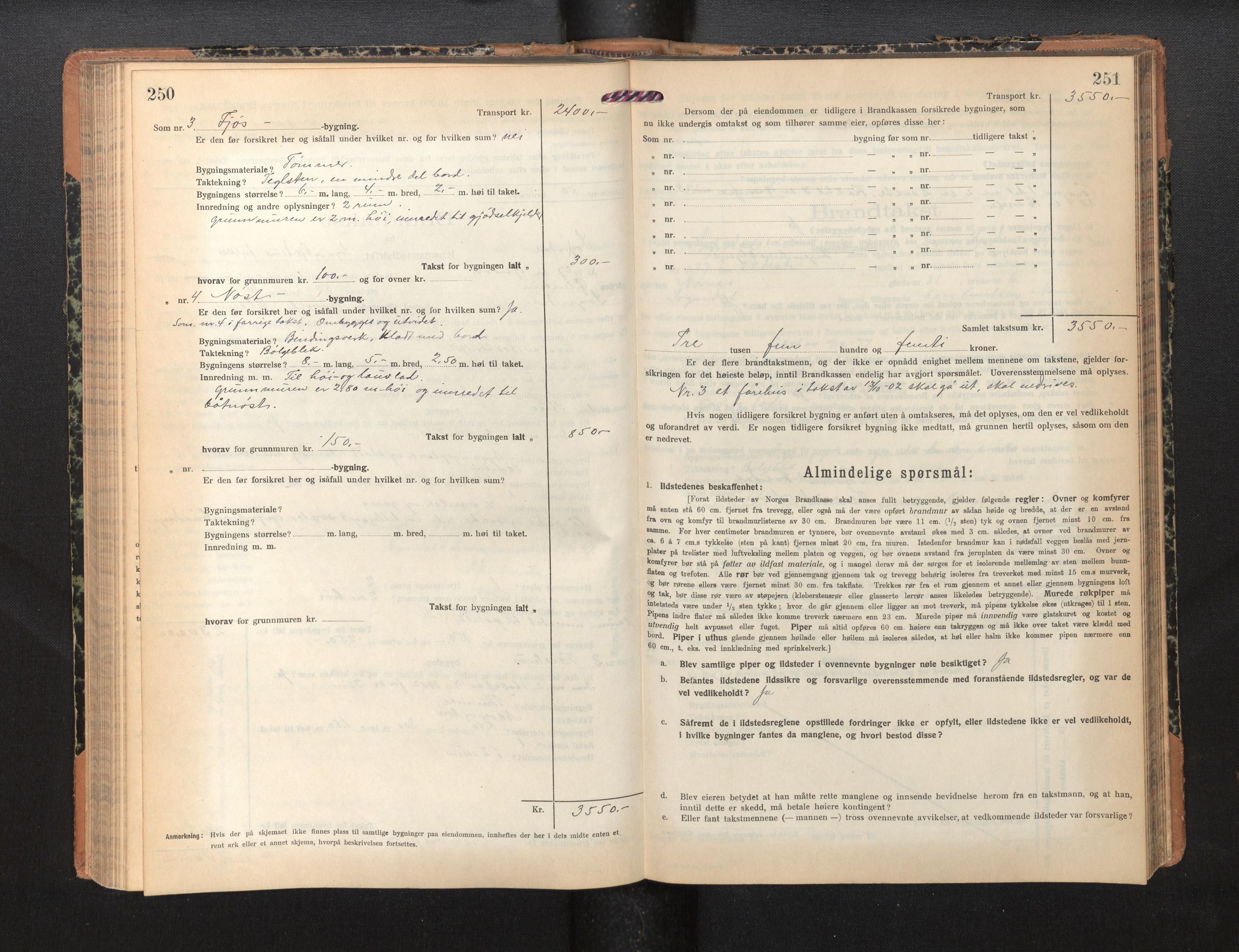 Lensmannen i Sogndal, AV/SAB-A-29901/0012/L0012: Branntakstprotokoll, skjematakst, 1922-1931, p. 250-251