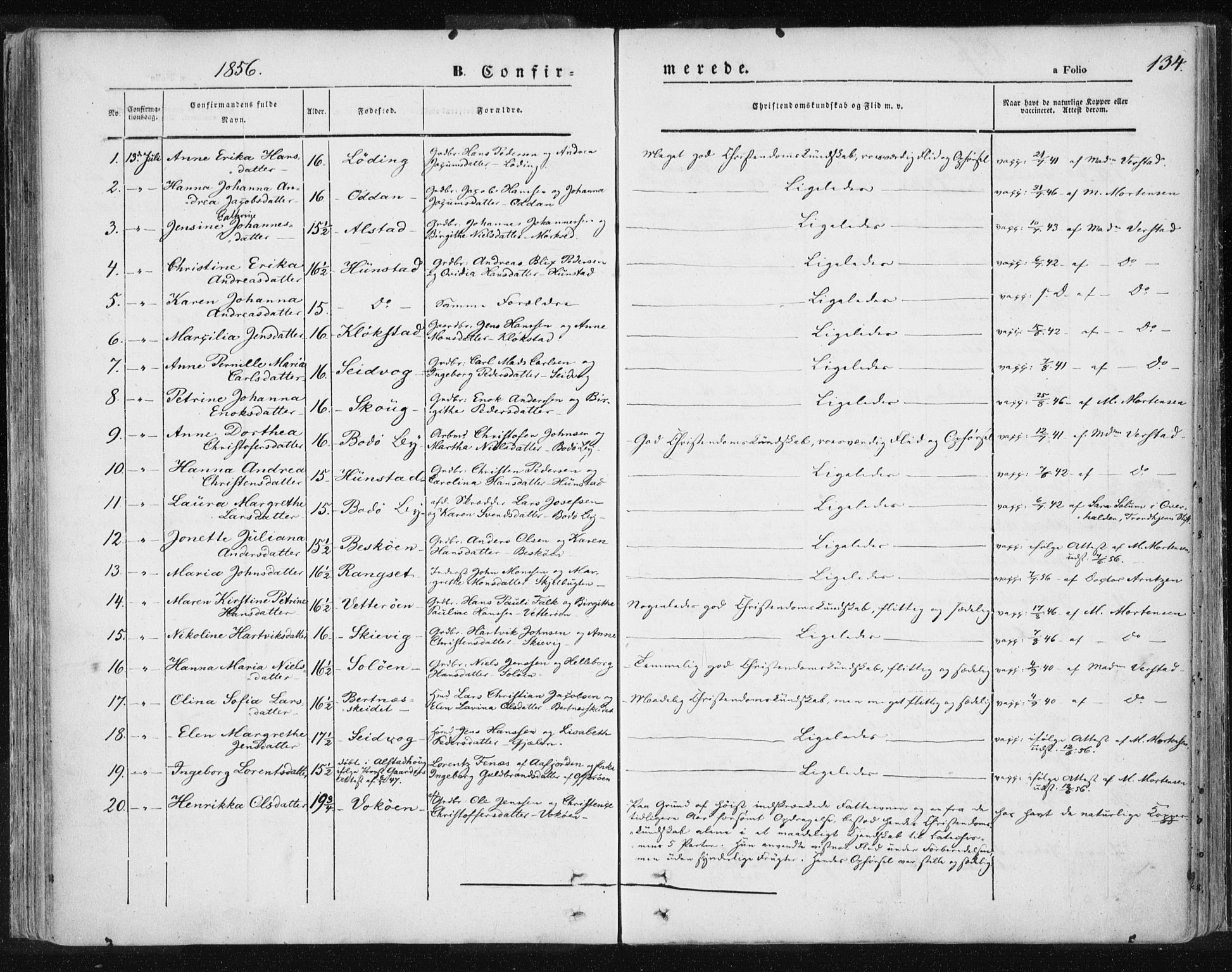 Ministerialprotokoller, klokkerbøker og fødselsregistre - Nordland, SAT/A-1459/801/L0007: Parish register (official) no. 801A07, 1845-1863, p. 134