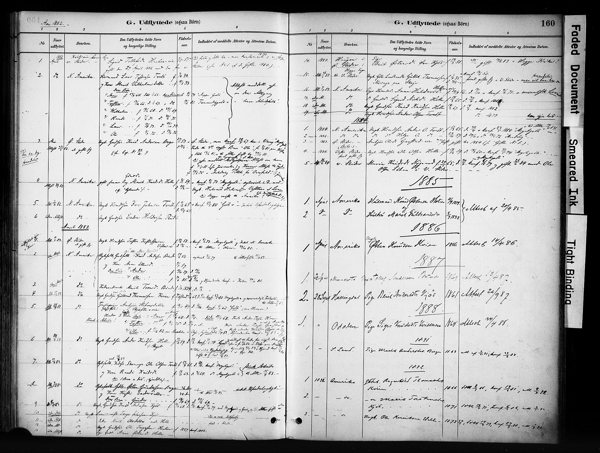 Vang prestekontor, Valdres, SAH/PREST-140/H/Ha/L0009: Parish register (official) no. 9, 1882-1914, p. 160