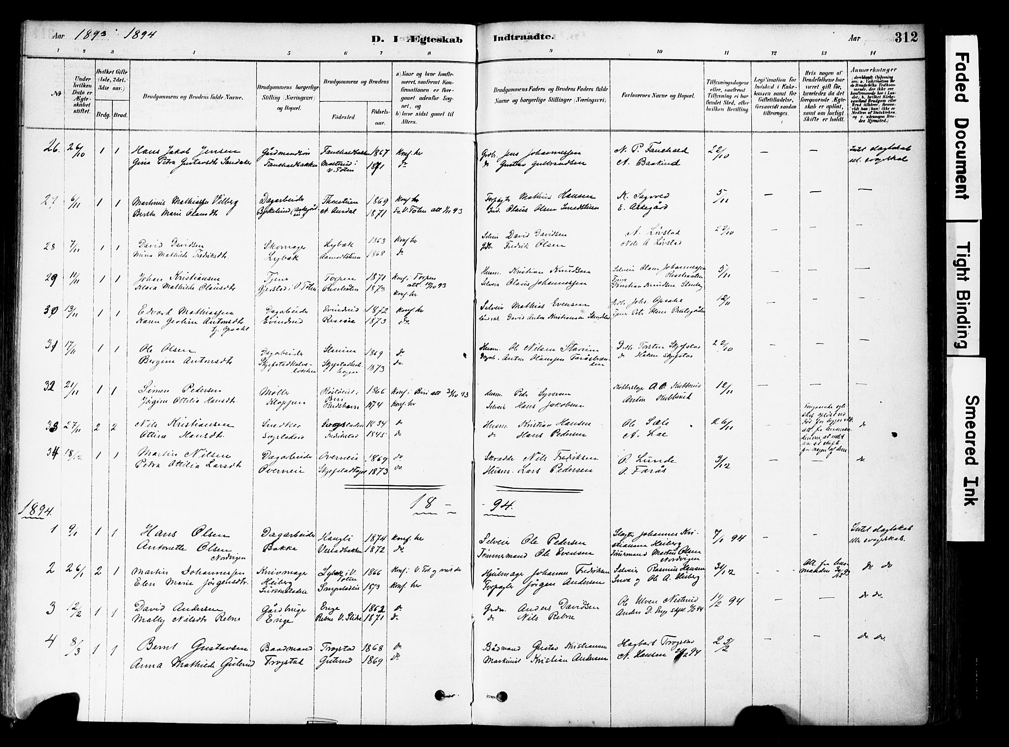 Østre Toten prestekontor, AV/SAH-PREST-104/H/Ha/Haa/L0006: Parish register (official) no. 6 /1, 1878-1896, p. 312