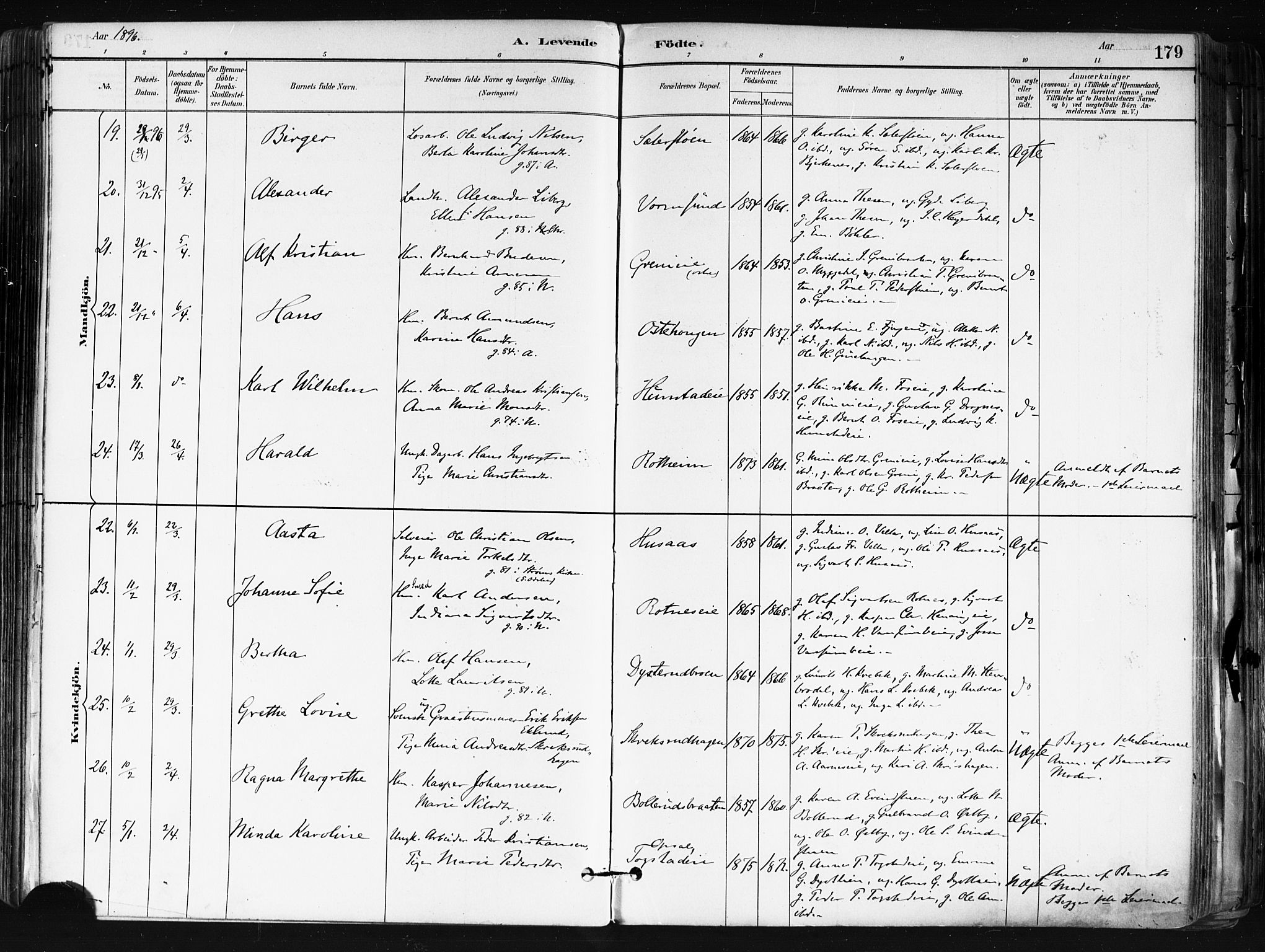 Nes prestekontor Kirkebøker, AV/SAO-A-10410/F/Fa/L0010: Parish register (official) no. I 10, 1883-1898, p. 179