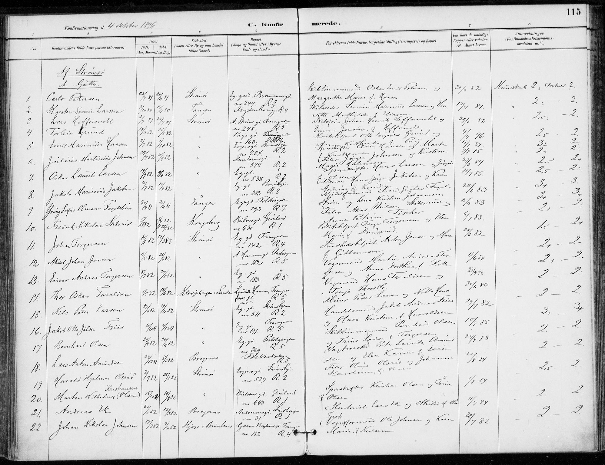 Strømsø kirkebøker, AV/SAKO-A-246/F/Fb/L0007: Parish register (official) no. II 7, 1887-1928, p. 115