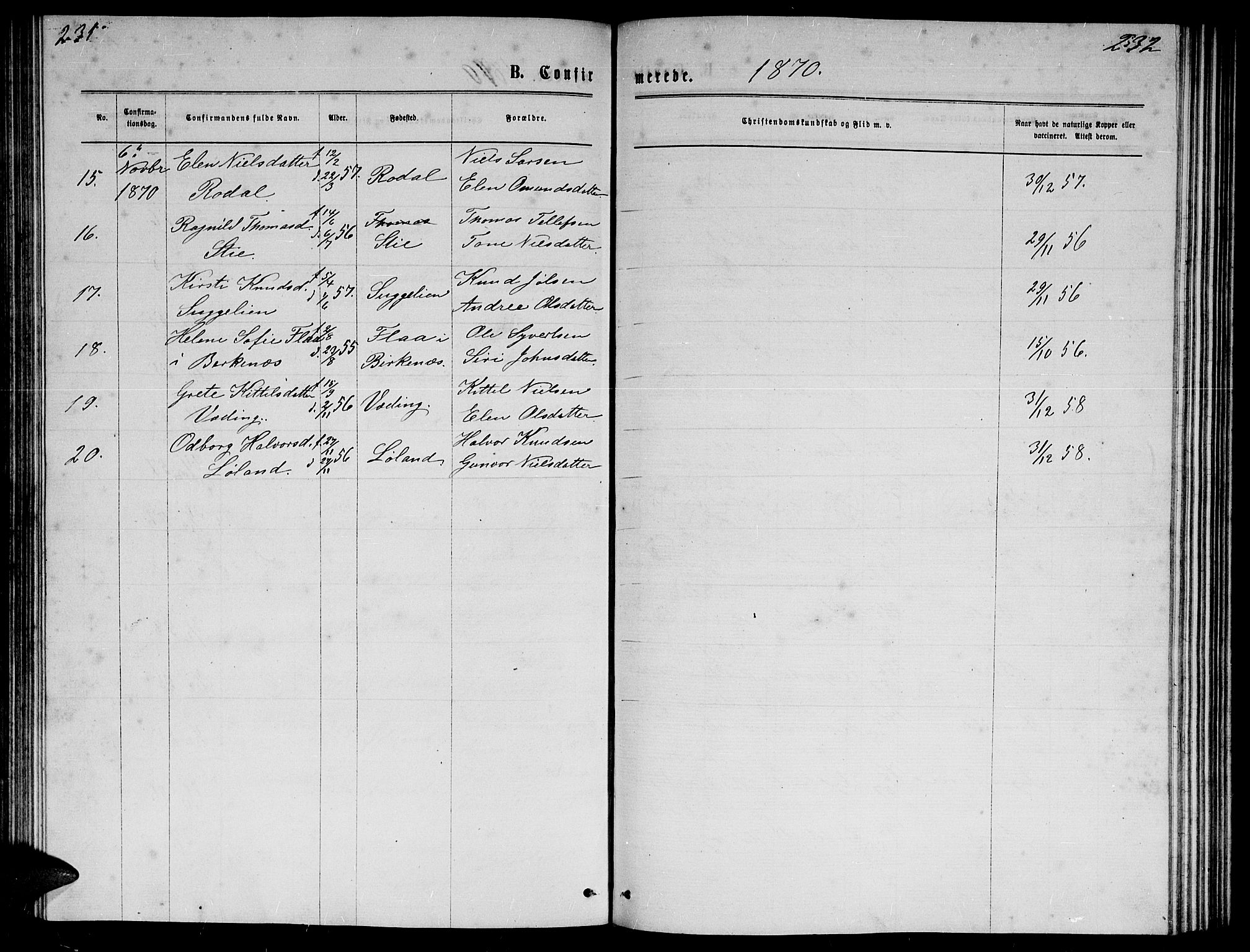 Herefoss sokneprestkontor, SAK/1111-0019/F/Fb/Fba/L0002: Parish register (copy) no. B 2, 1868-1886, p. 231-232