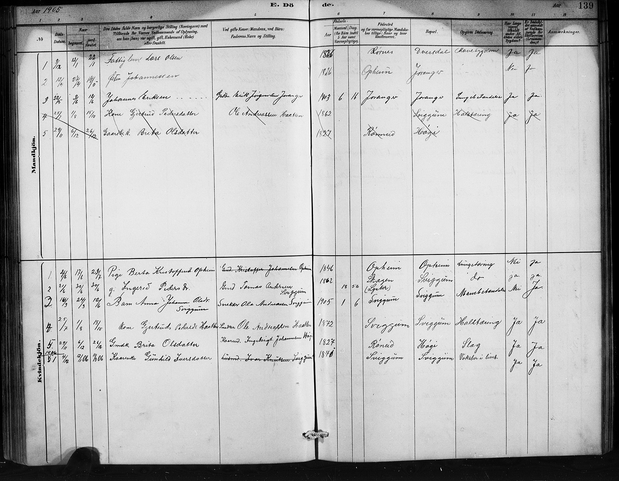 Jostedal sokneprestembete, AV/SAB-A-80601/H/Hab/Habd/L0001: Parish register (copy) no. D 1, 1882-1910, p. 139