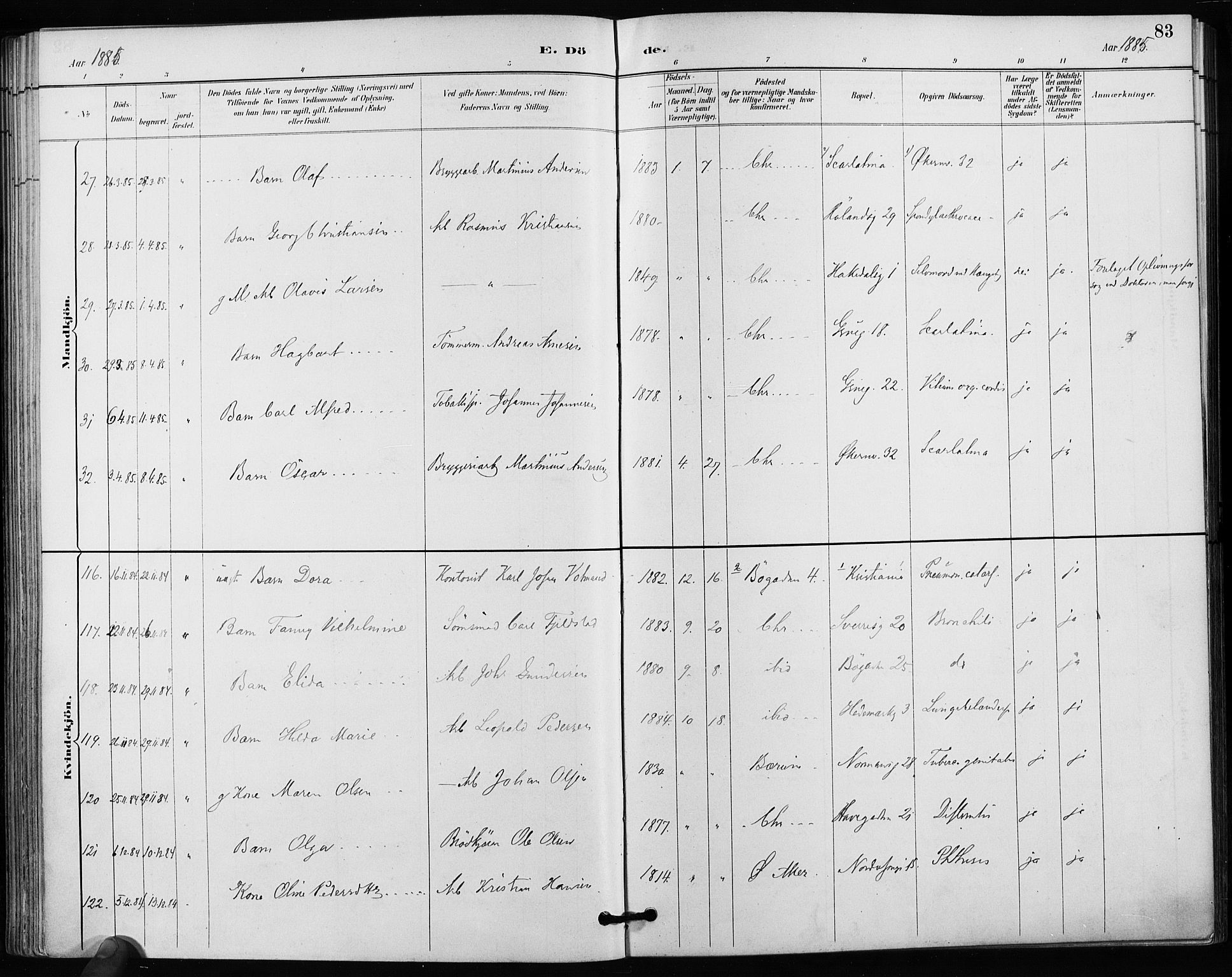 Kampen prestekontor Kirkebøker, AV/SAO-A-10853/F/Fa/L0004: Parish register (official) no. I 4, 1885-1892, p. 83