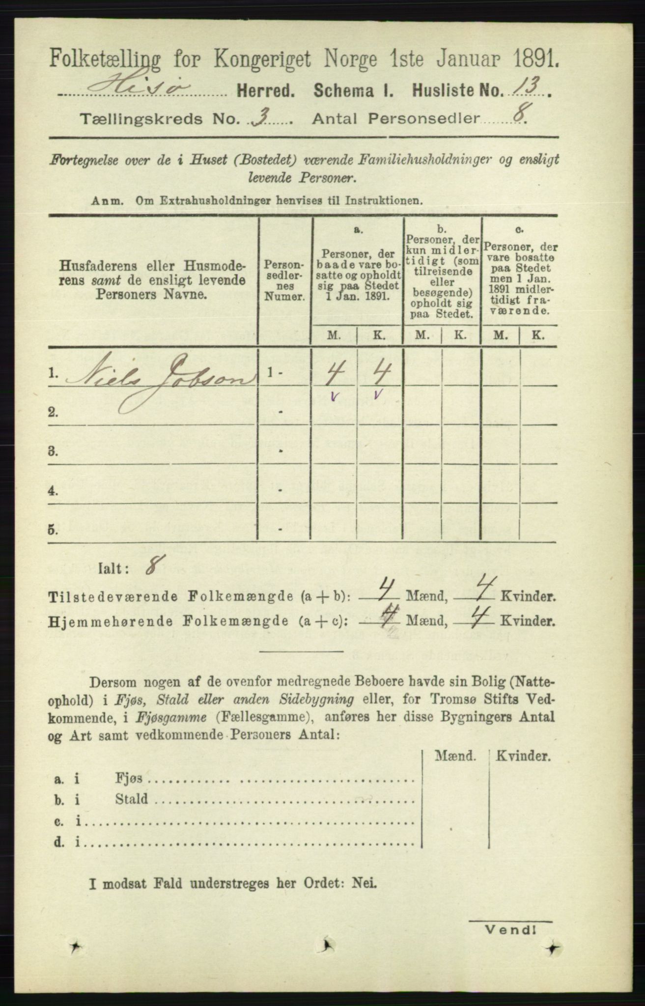 RA, 1891 census for 0922 Hisøy, 1891, p. 2090