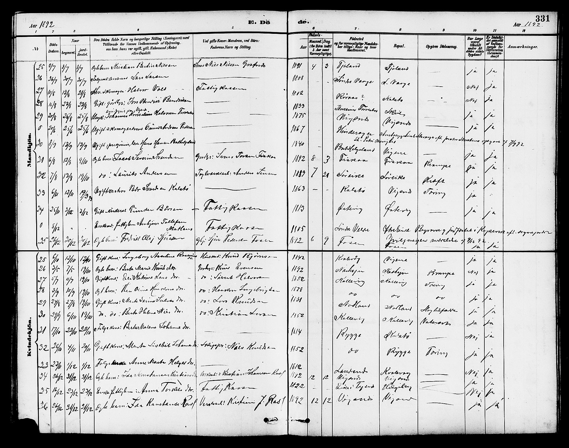 Avaldsnes sokneprestkontor, AV/SAST-A -101851/H/Ha/Hab/L0007: Parish register (copy) no. B 7, 1885-1909, p. 331