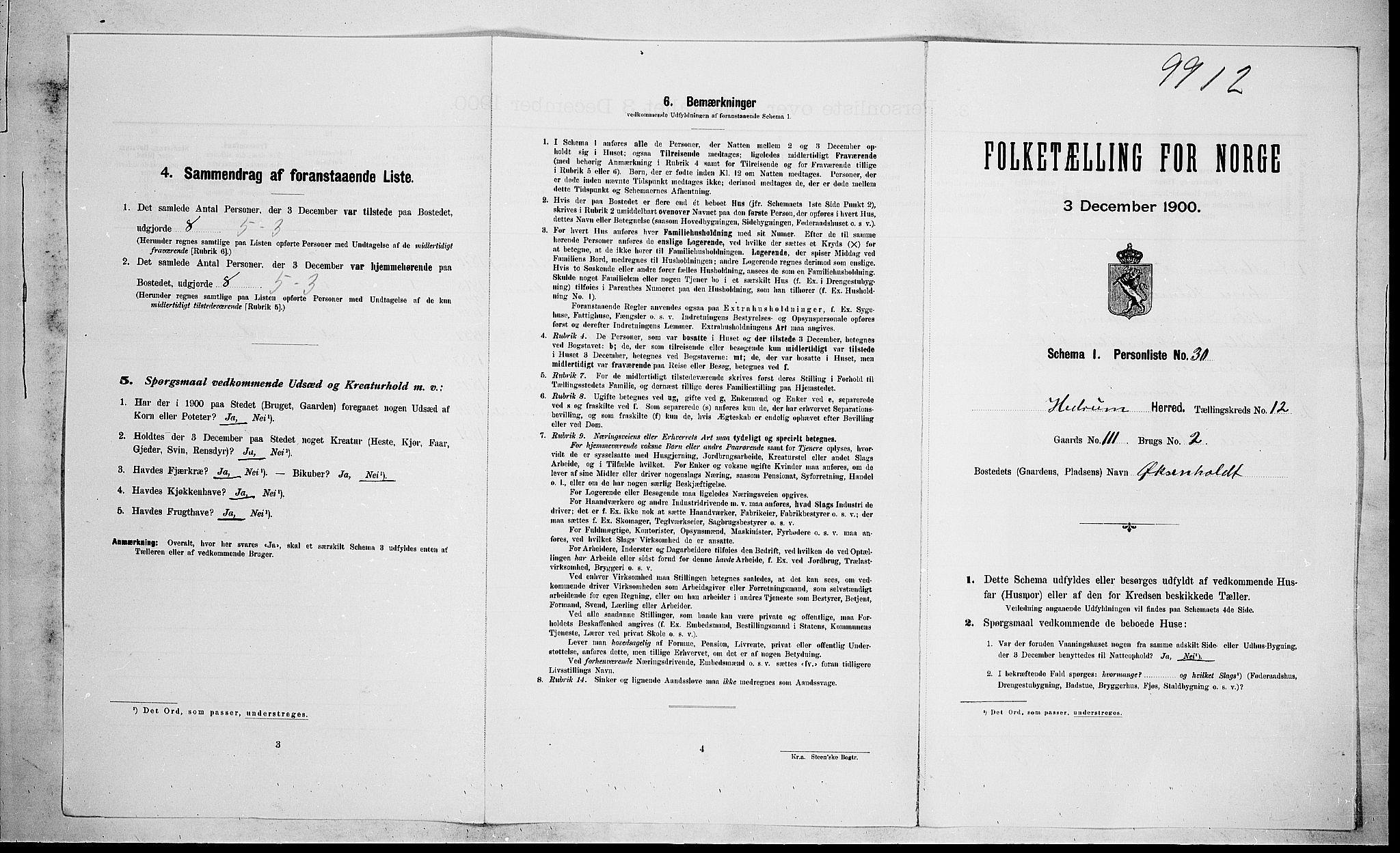 RA, 1900 census for Hedrum, 1900, p. 1133