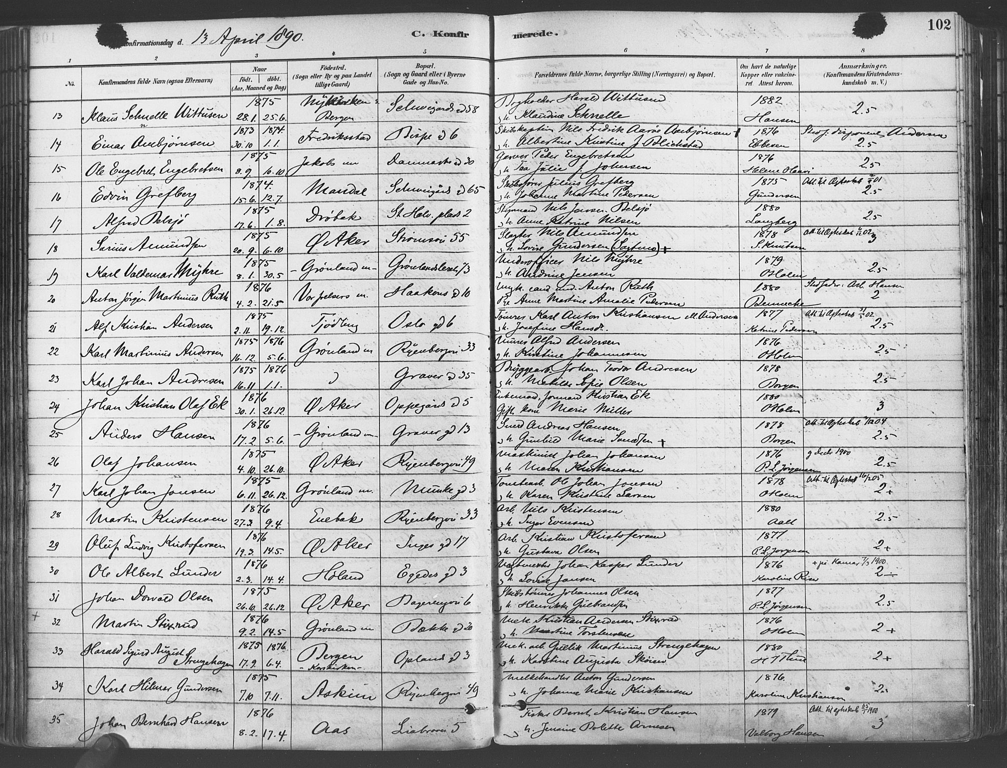 Gamlebyen prestekontor Kirkebøker, SAO/A-10884/F/Fa/L0006: Parish register (official) no. 6, 1881-1890, p. 102