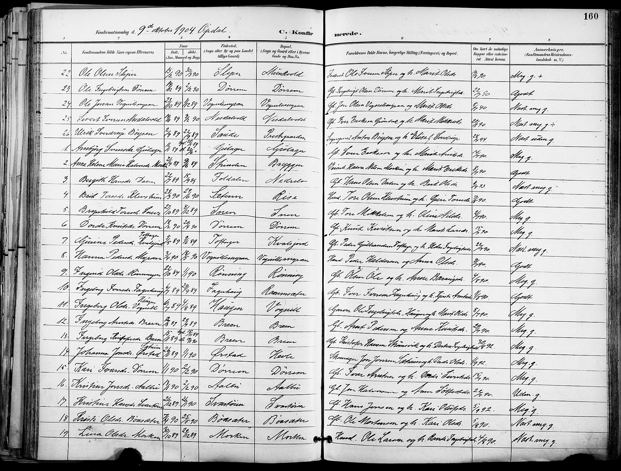 Ministerialprotokoller, klokkerbøker og fødselsregistre - Sør-Trøndelag, AV/SAT-A-1456/678/L0902: Parish register (official) no. 678A11, 1895-1911, p. 160