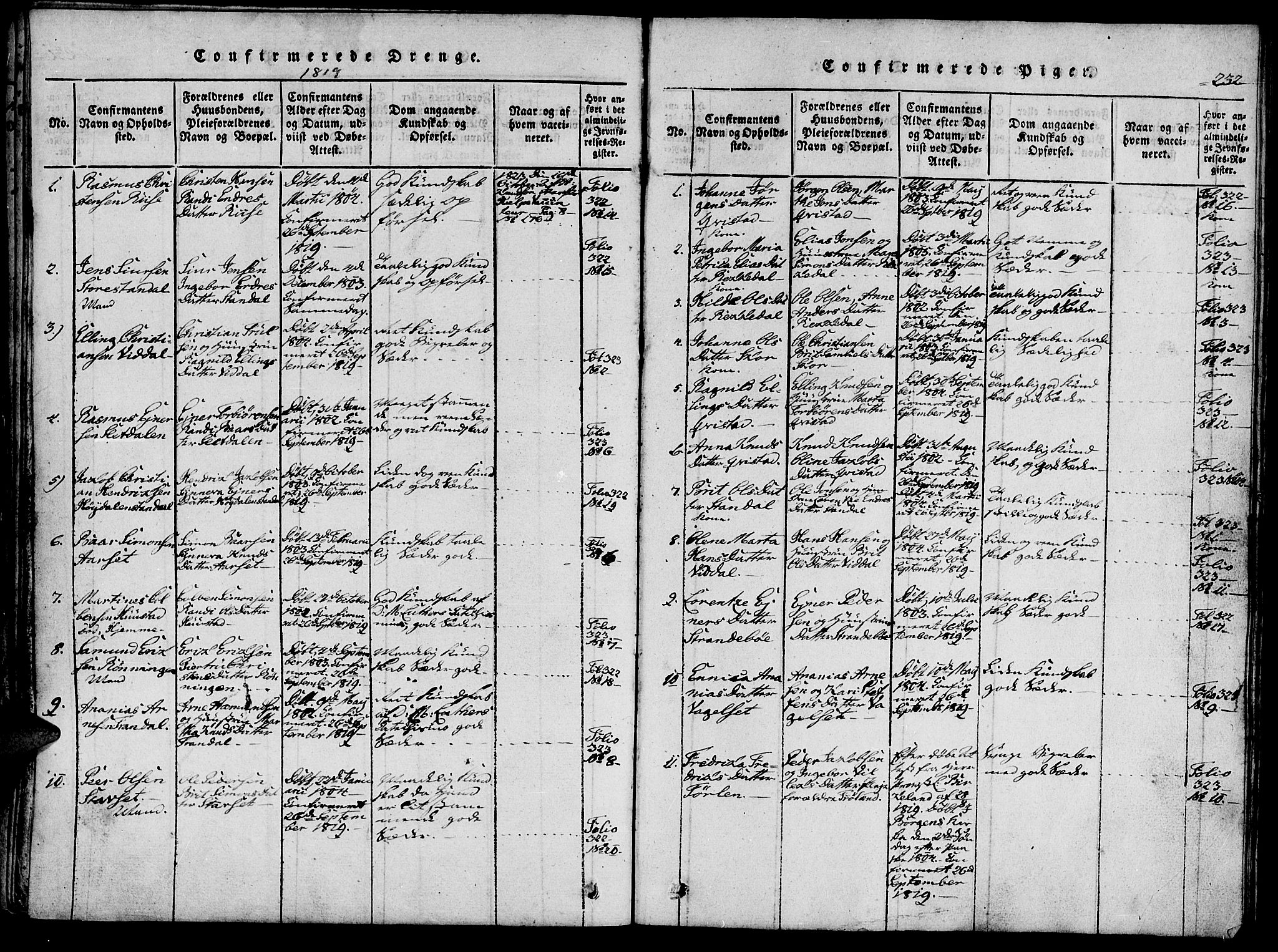 Ministerialprotokoller, klokkerbøker og fødselsregistre - Møre og Romsdal, AV/SAT-A-1454/515/L0207: Parish register (official) no. 515A03, 1819-1829, p. 232