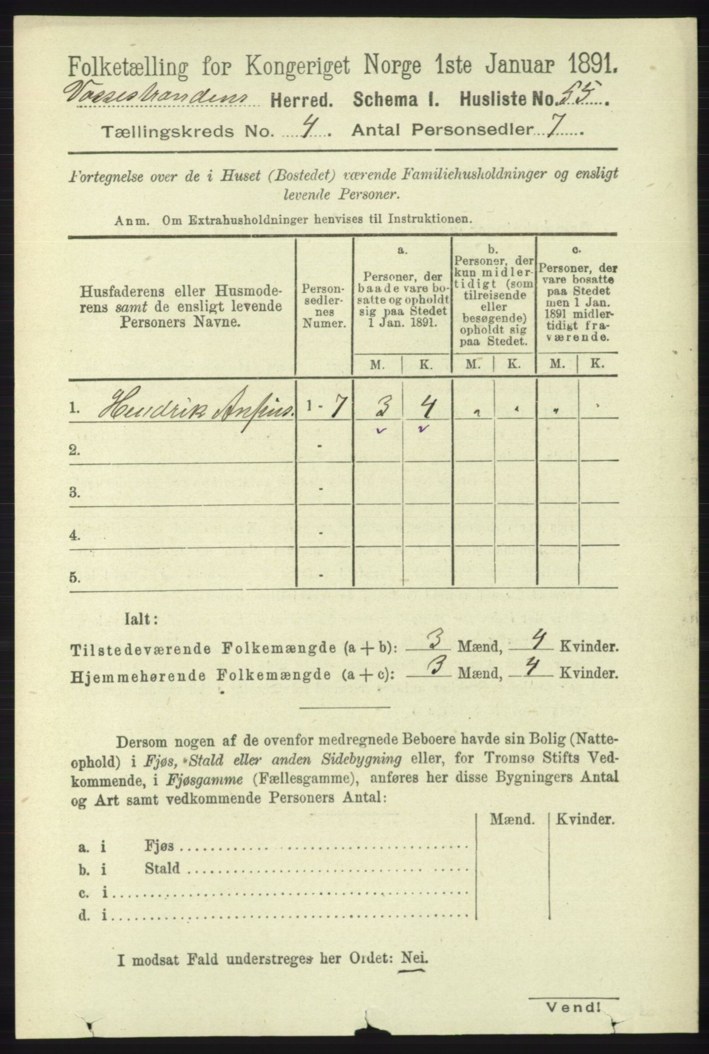 RA, 1891 census for 1236 Vossestrand, 1891, p. 1521