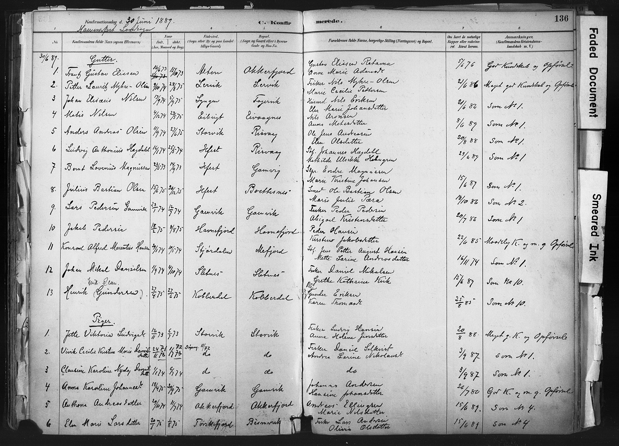 Hammerfest sokneprestkontor, SATØ/S-1347: Parish register (official) no. 11 /1, 1885-1897, p. 136