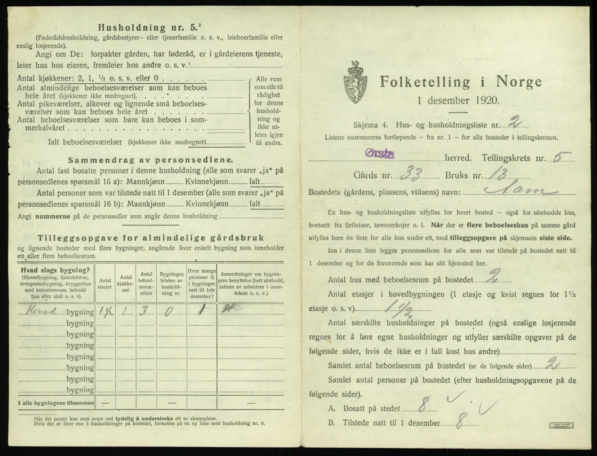 SAT, 1920 census for Ørsta, 1920, p. 506