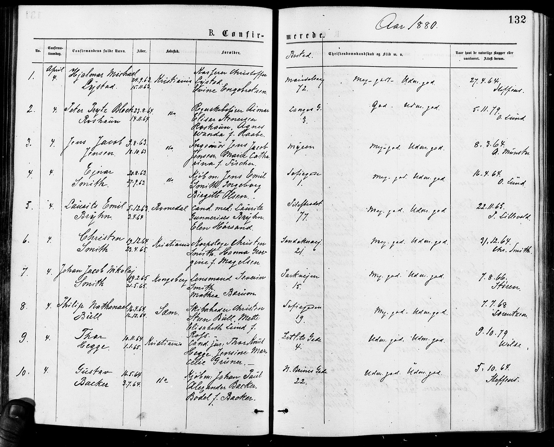 Gamle Aker prestekontor Kirkebøker, SAO/A-10617a/F/L0005: Parish register (official) no. 5, 1873-1881, p. 132