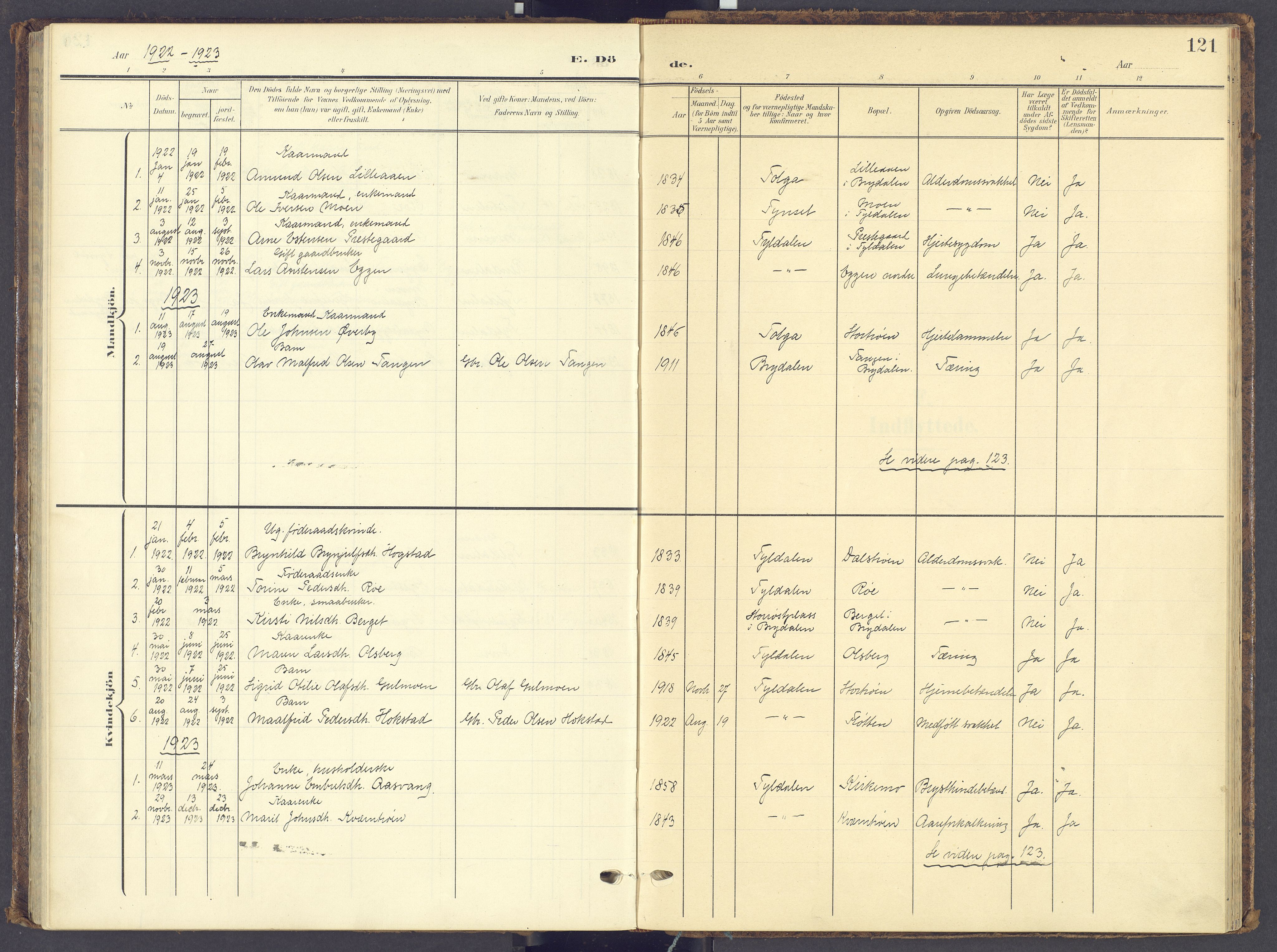Tynset prestekontor, SAH/PREST-058/H/Ha/Haa/L0028: Parish register (official) no. 28, 1902-1929, p. 121