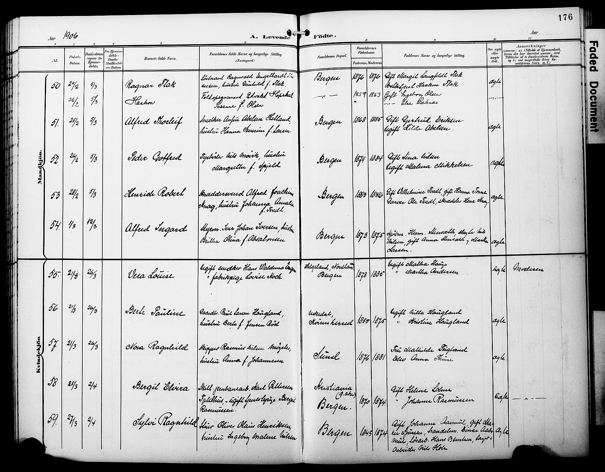 Fødselsstiftelsens sokneprestembete*, SAB/-: Parish register (copy) no. A 1, 1900-1909, p. 176