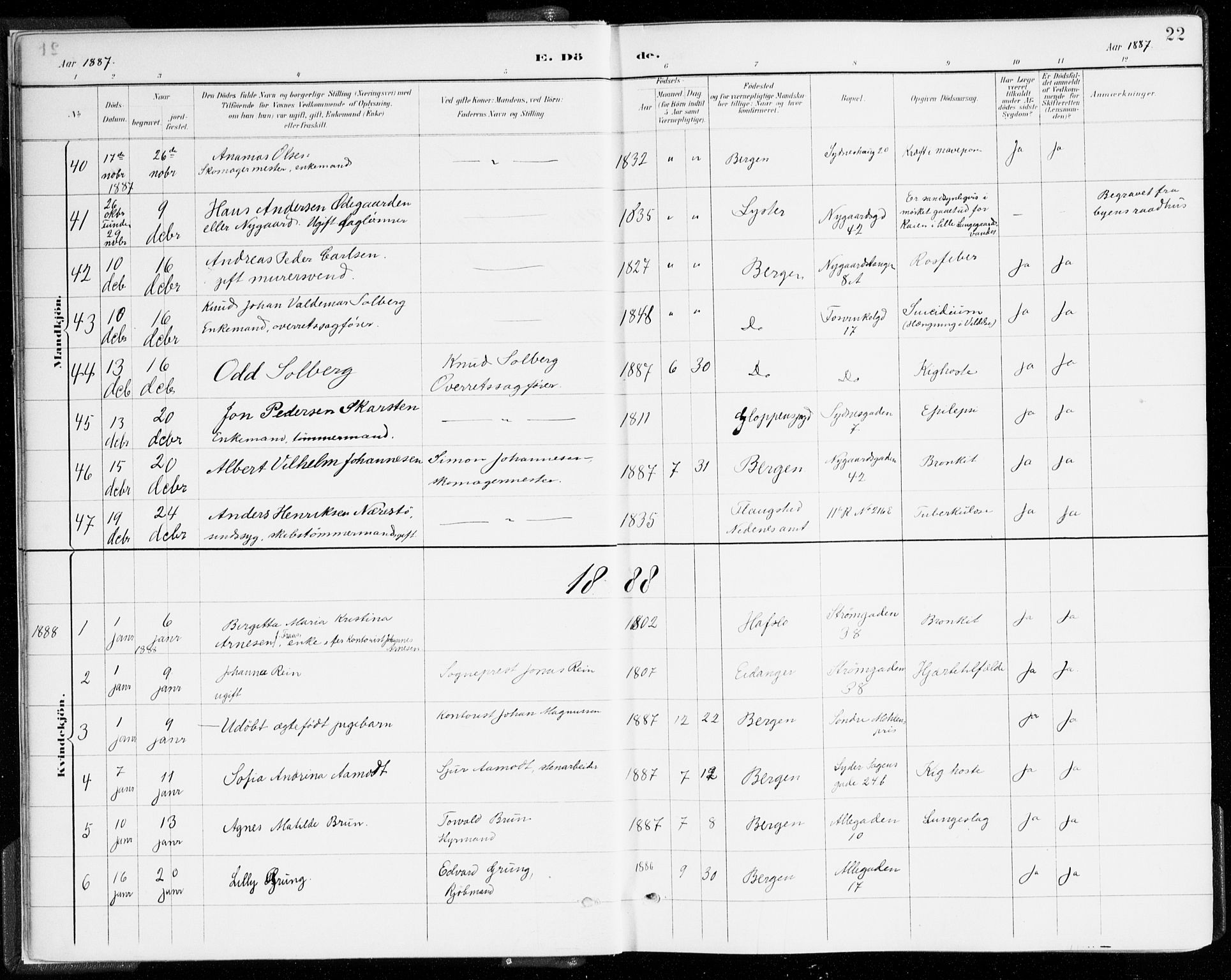 Johanneskirken sokneprestembete, SAB/A-76001/H/Haa/L0019: Parish register (official) no. E 1, 1885-1915, p. 22