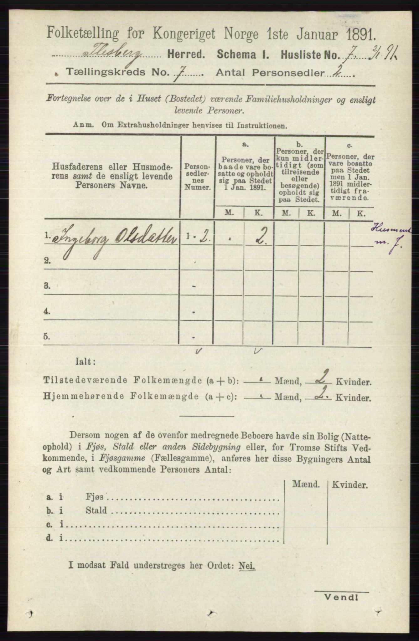 RA, 1891 census for 0631 Flesberg, 1891, p. 1141