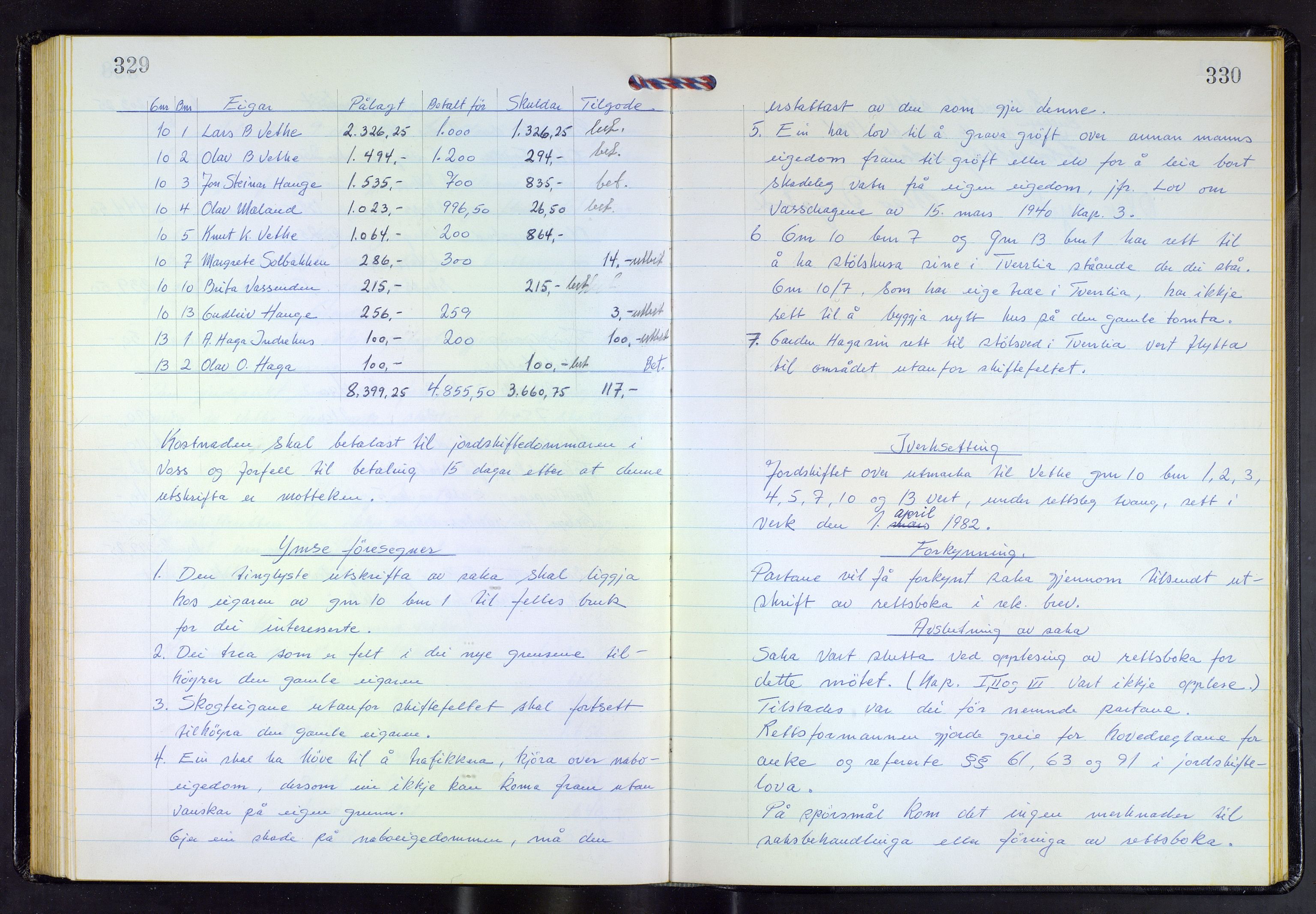 Hordaland jordskiftedøme - V Voss jordskiftedistrikt, AV/SAB-A-7201/A/Aa/L0047: Forhandlingsprotokoll, 1972-1981, p. 329-330