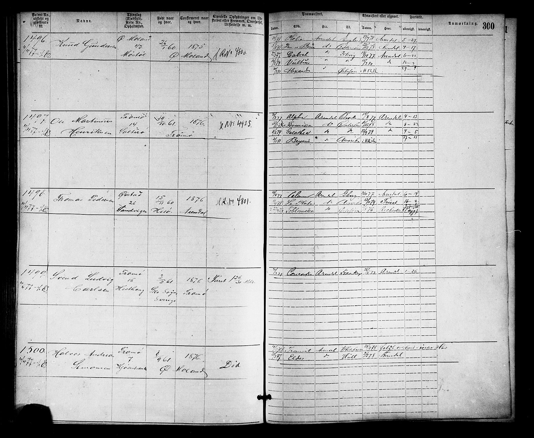 Arendal mønstringskrets, SAK/2031-0012/F/Fa/L0002: Annotasjonsrulle nr 1-1910 med register, S-2, 1868-1880, p. 333