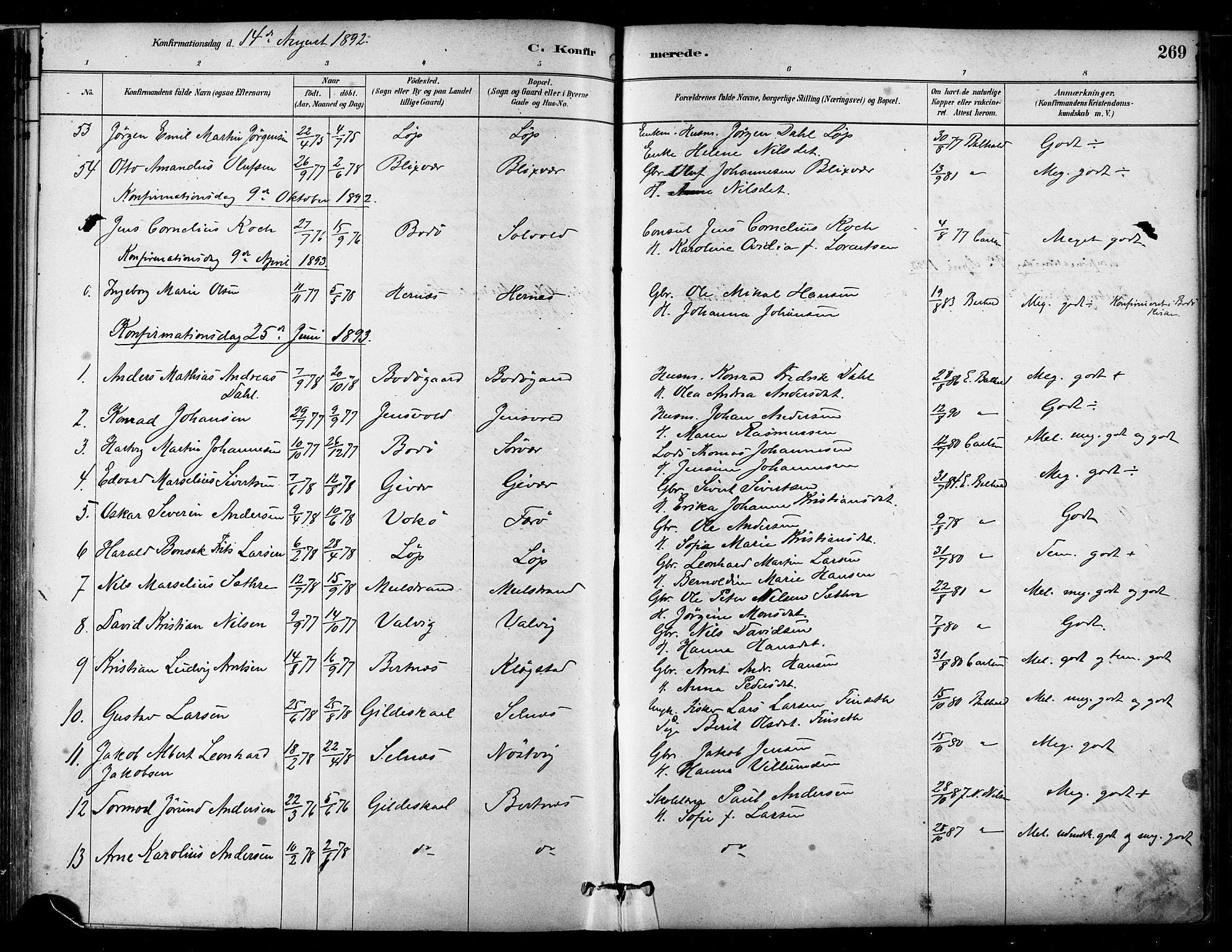 Ministerialprotokoller, klokkerbøker og fødselsregistre - Nordland, SAT/A-1459/802/L0054: Parish register (official) no. 802A01, 1879-1893, p. 269
