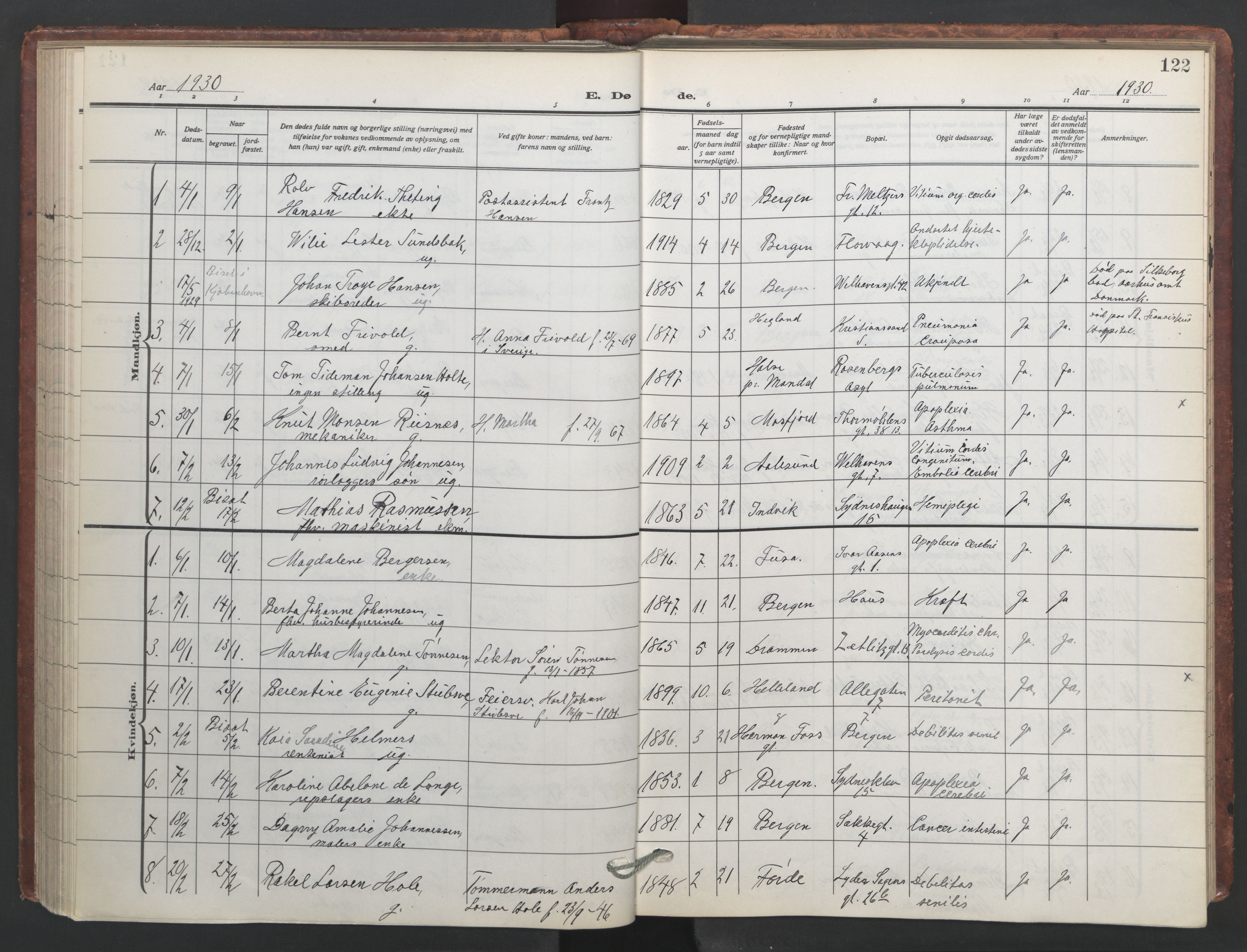 Johanneskirken sokneprestembete, SAB/A-76001/H/Hab: Parish register (copy) no. D 2, 1916-1950, p. 121b-122a