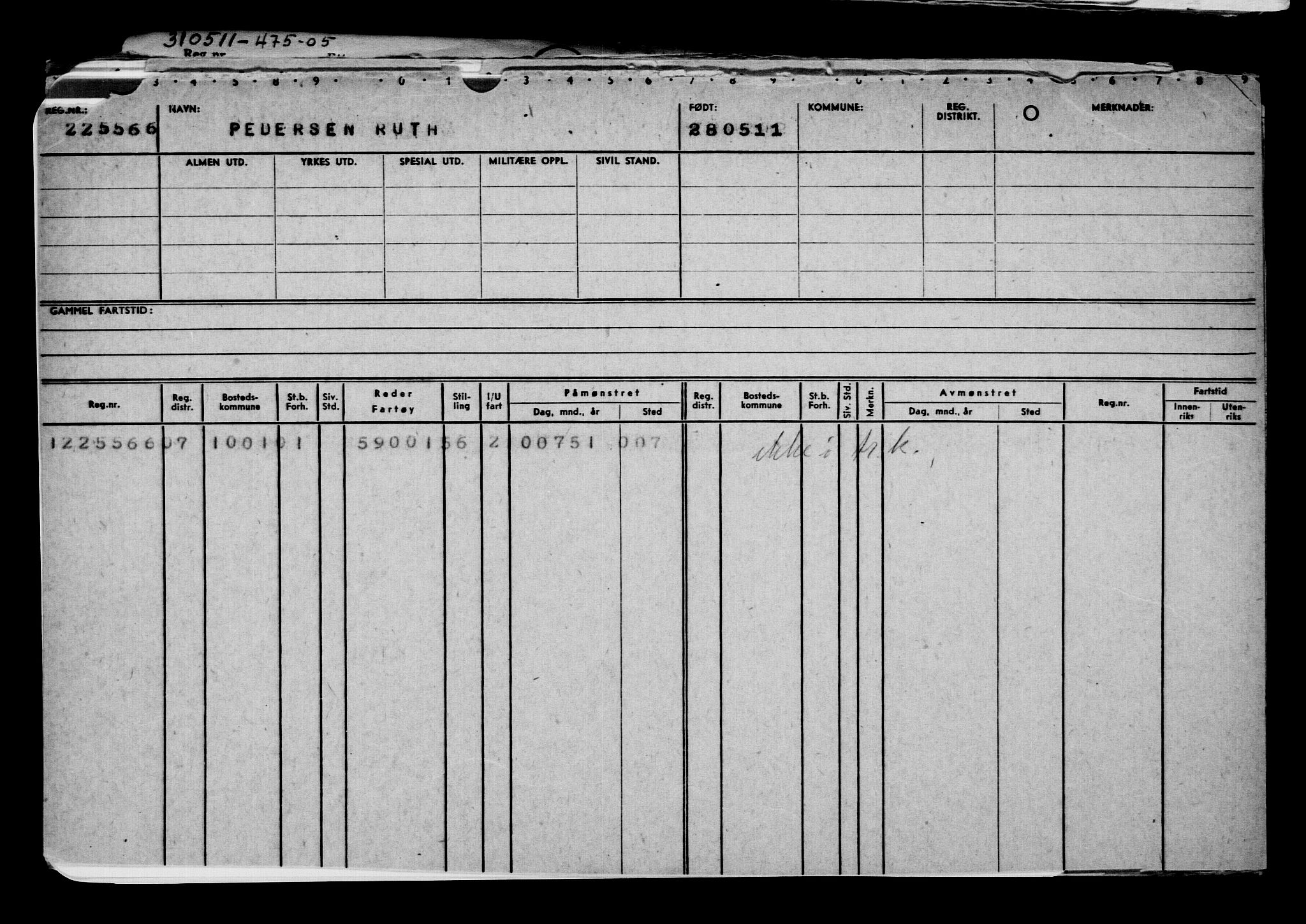 Direktoratet for sjømenn, AV/RA-S-3545/G/Gb/L0096: Hovedkort, 1911, p. 475