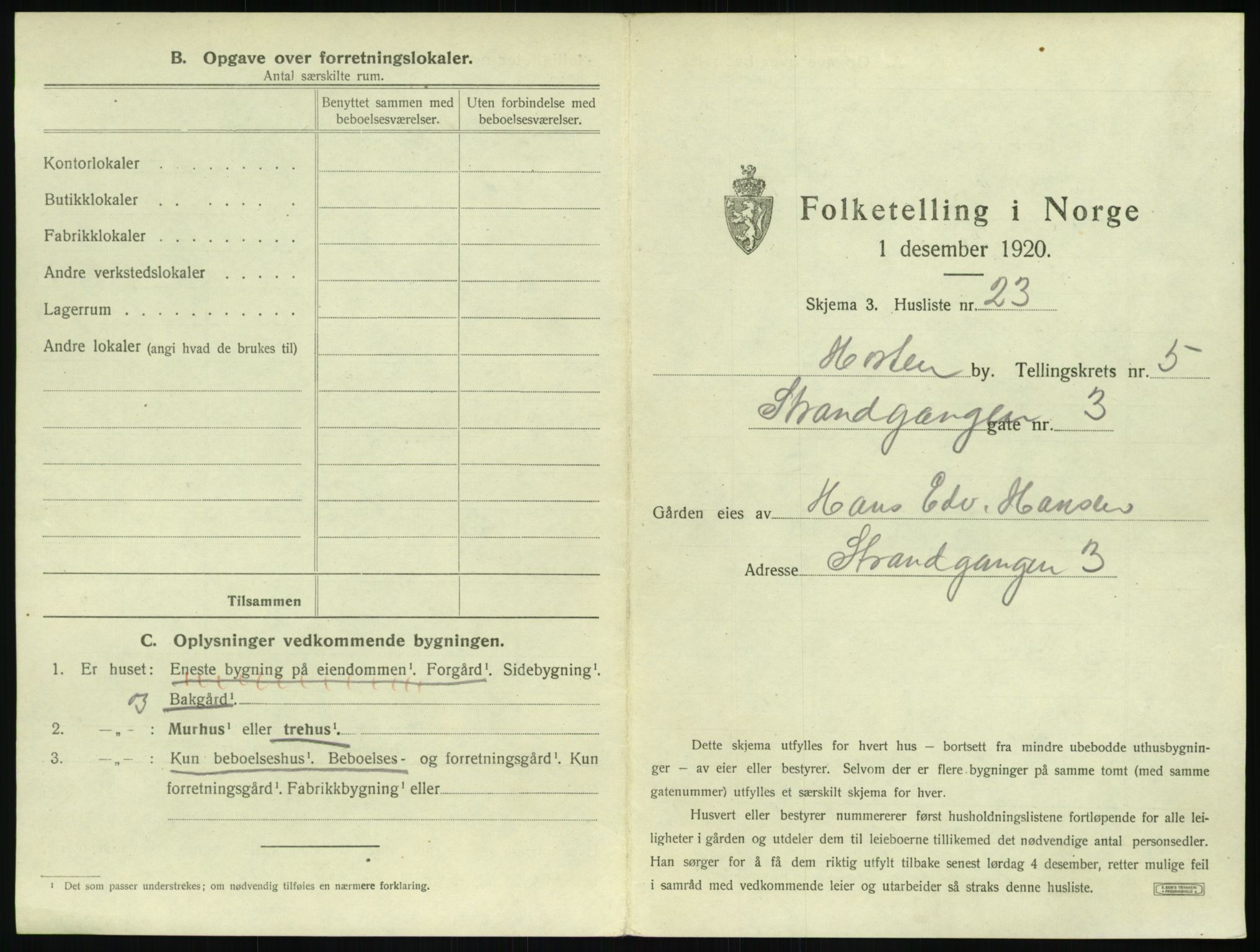 SAKO, 1920 census for Horten, 1920, p. 1583