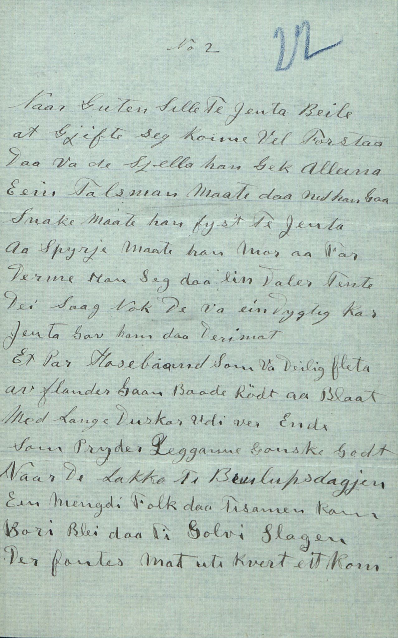 Rikard Berge, TEMU/TGM-A-1003/F/L0008/0012: 300-340 / 311 Brev, også viser og noen regler og rim. Skikker fra Valdres, 1913, p. 22