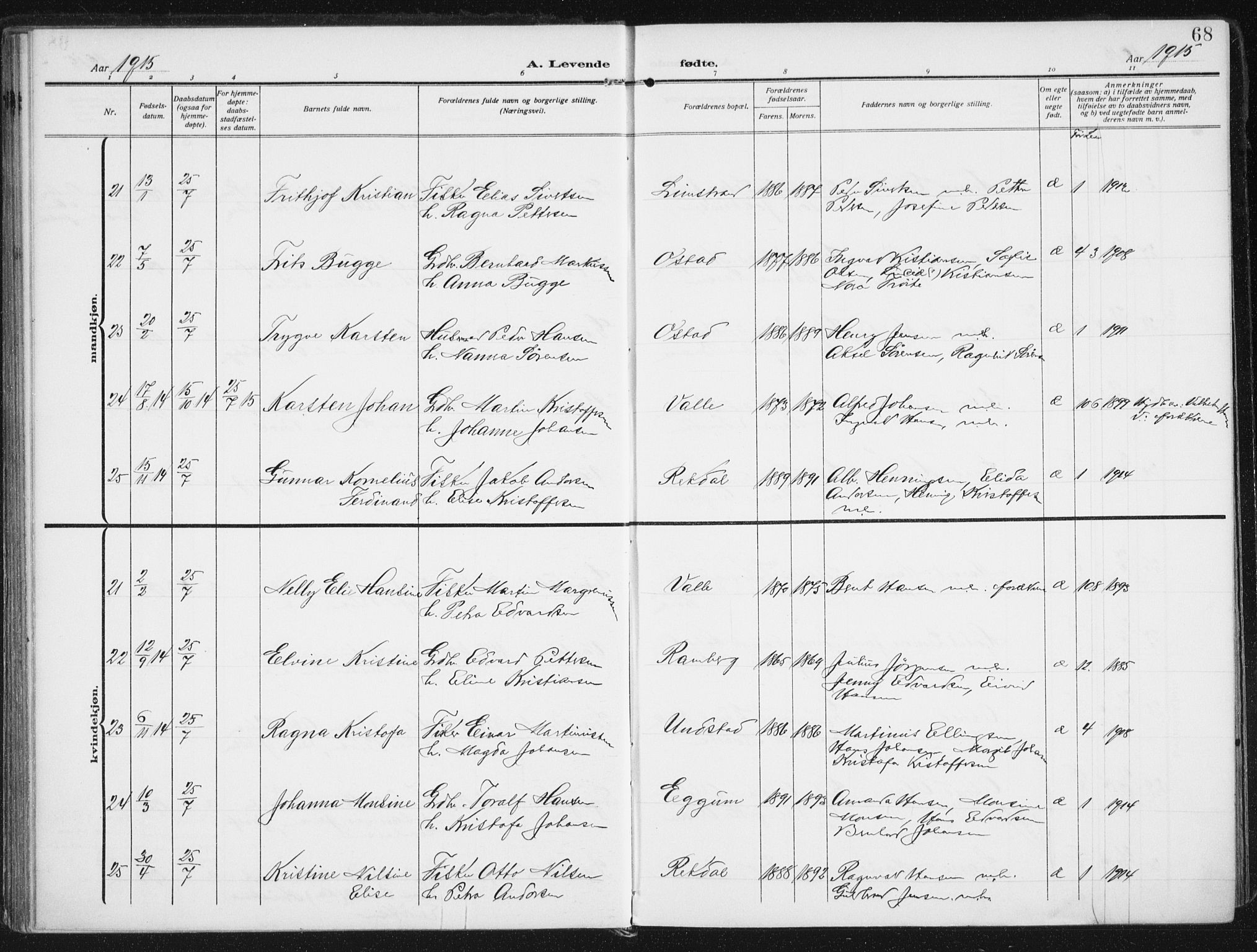 Ministerialprotokoller, klokkerbøker og fødselsregistre - Nordland, AV/SAT-A-1459/880/L1135: Parish register (official) no. 880A09, 1908-1919, p. 68